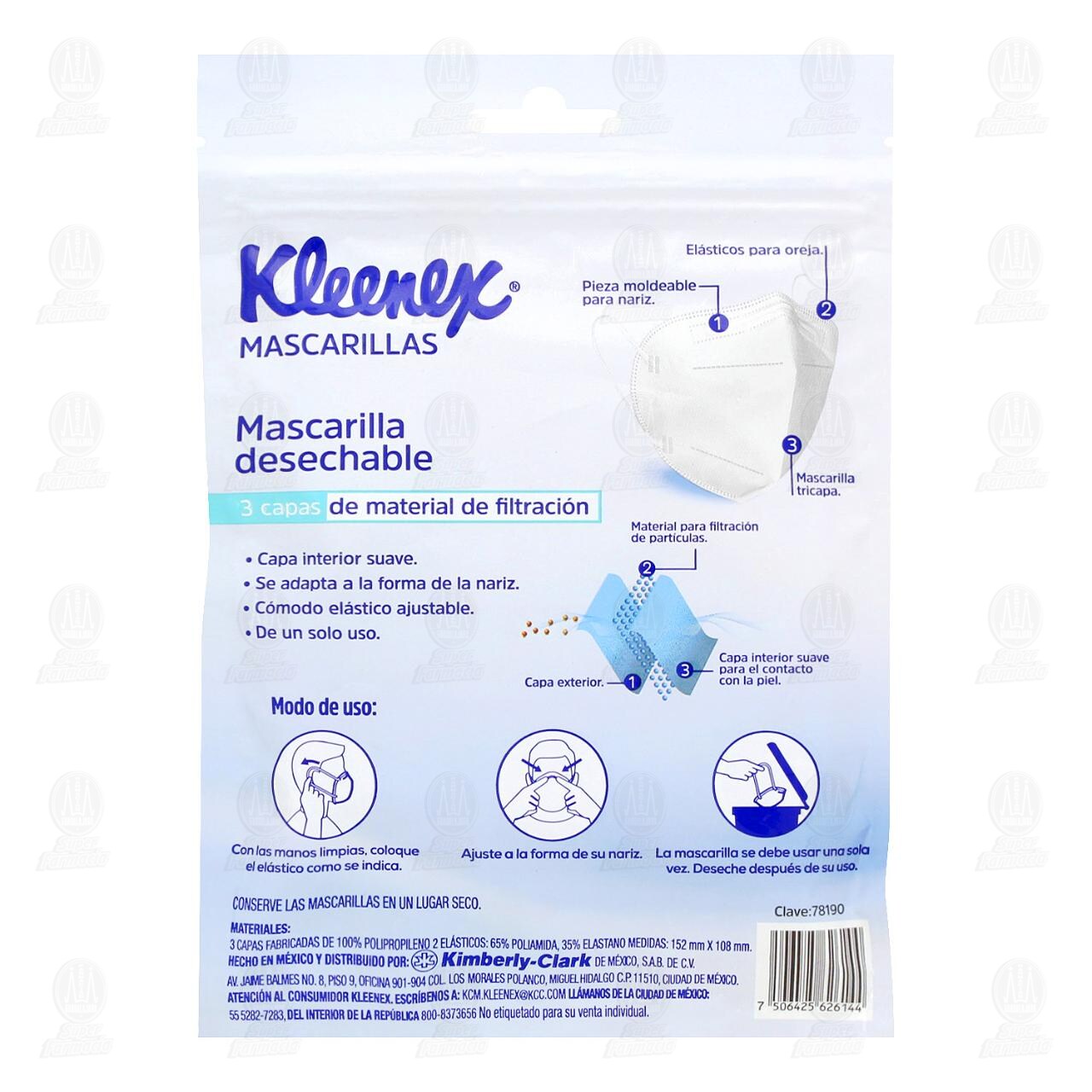 Mascarillas Kleenex 3 Capas Desechables Blanco, 5 pzas. image number 1