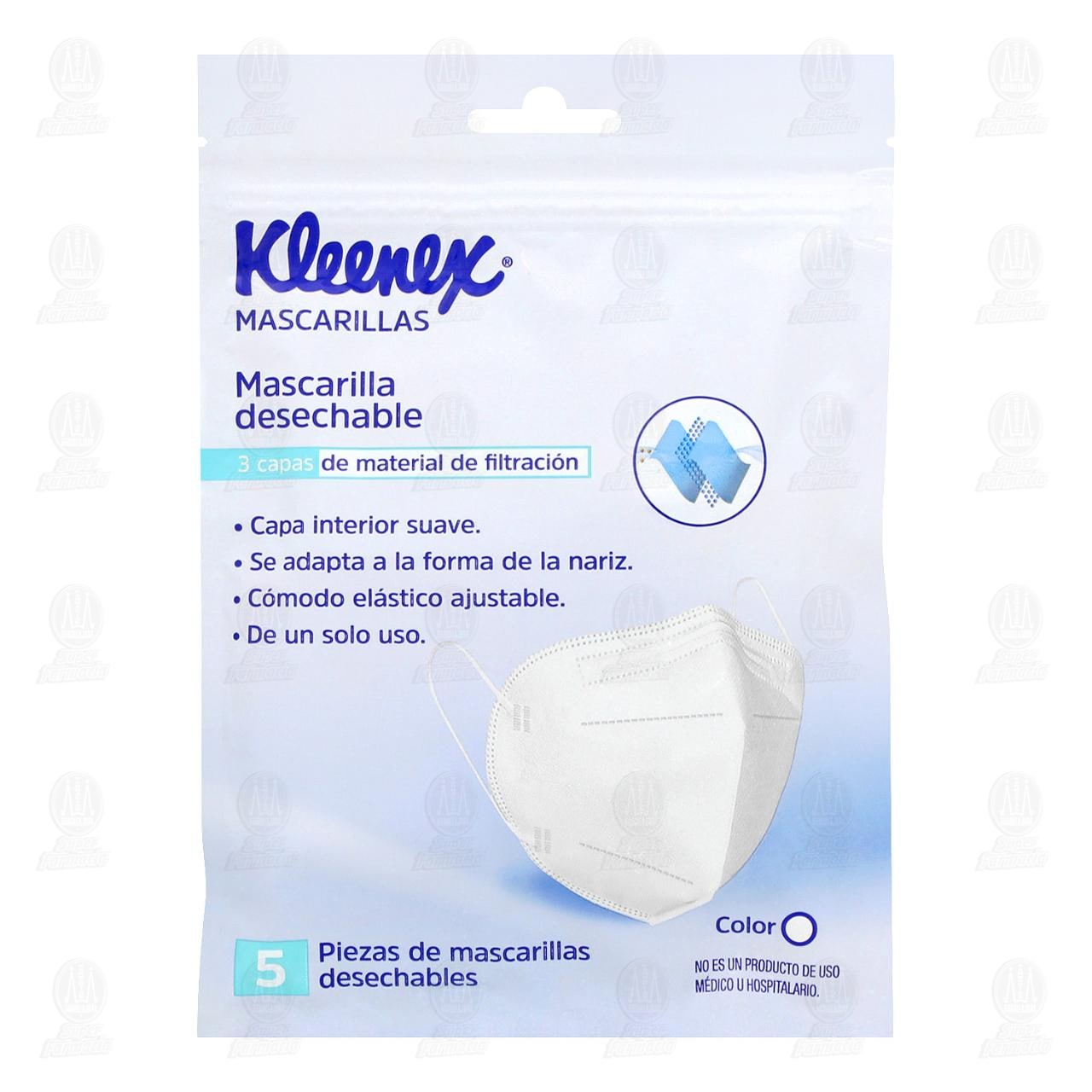 Imagen para Mascarillas Kleenex 3 Capas Desechables Blanco 5pzas