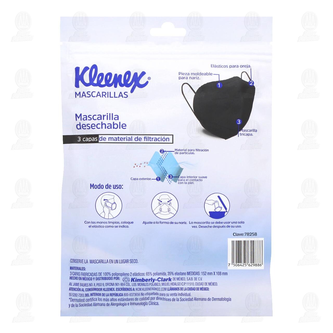 Mascarillas Kleenex 3 Capas Desechables Negro, 5 pzas. image number 1