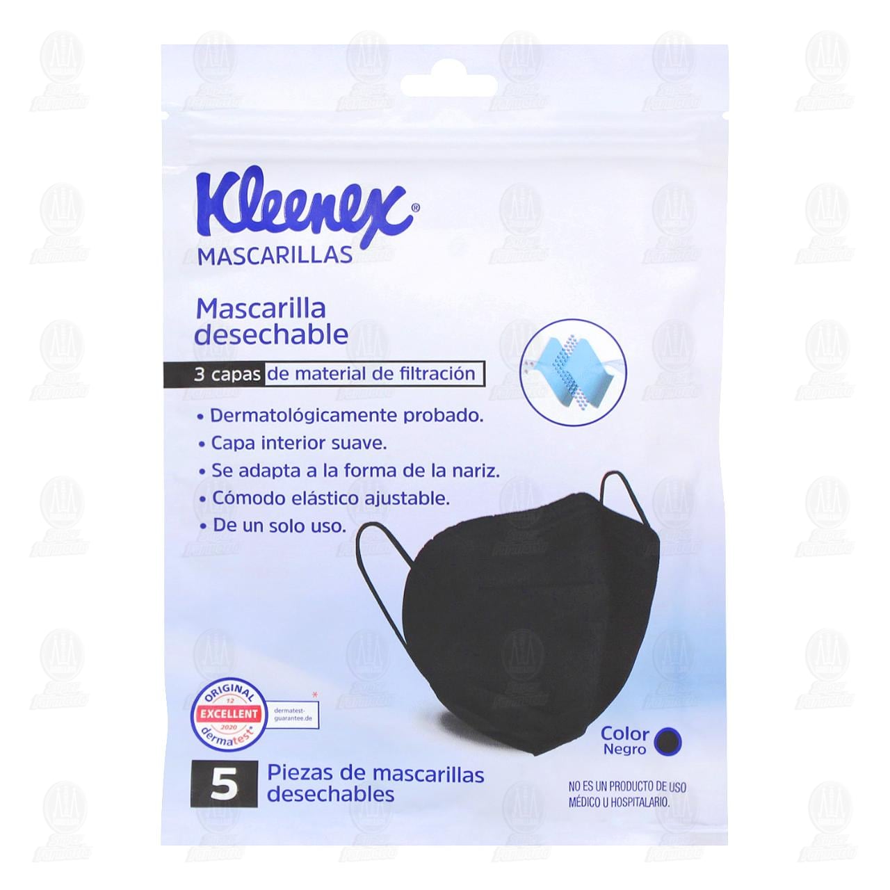 Imagen para Mascarillas Kleenex 3 Capas Desechables Negro 5pzas