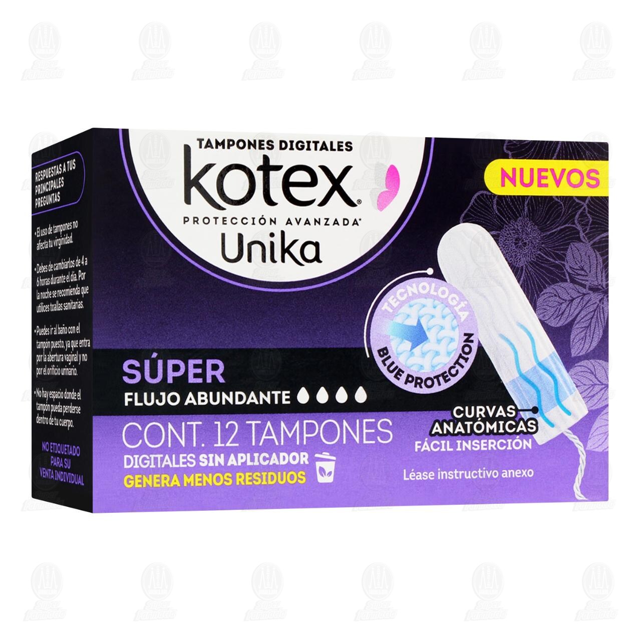 Tampones Digitales Kotex Unika Súper Sin Aplicador, 12 pzas. image number 0