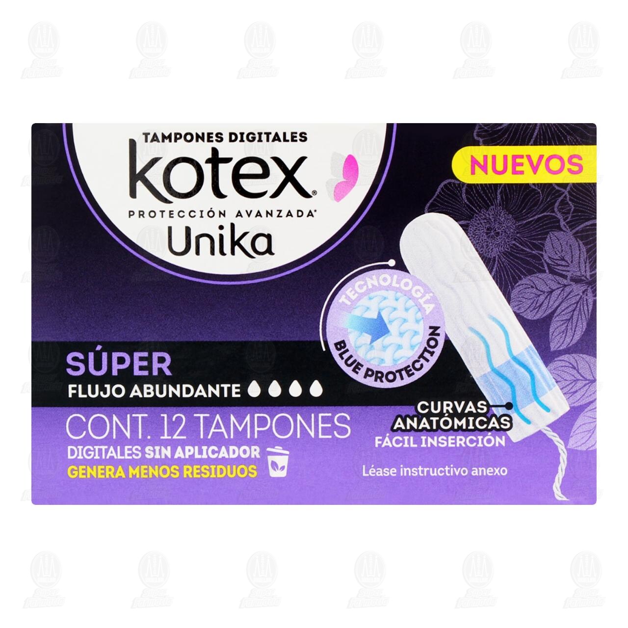 Tampones Digitales Kotex Unika Súper Sin Aplicador, 12 pzas. image number 1