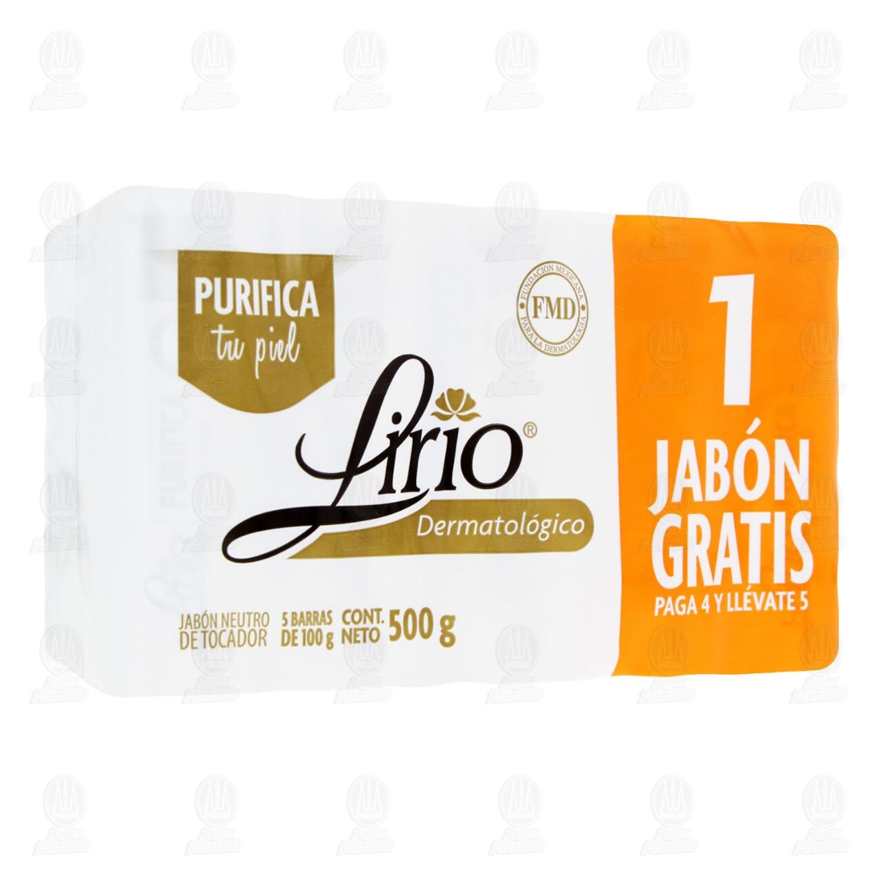 Pack Jab&oacute;n de Tocador Lirio Dermatol&oacute;gico, 5 pzas de 100 gr c/u. image number 0