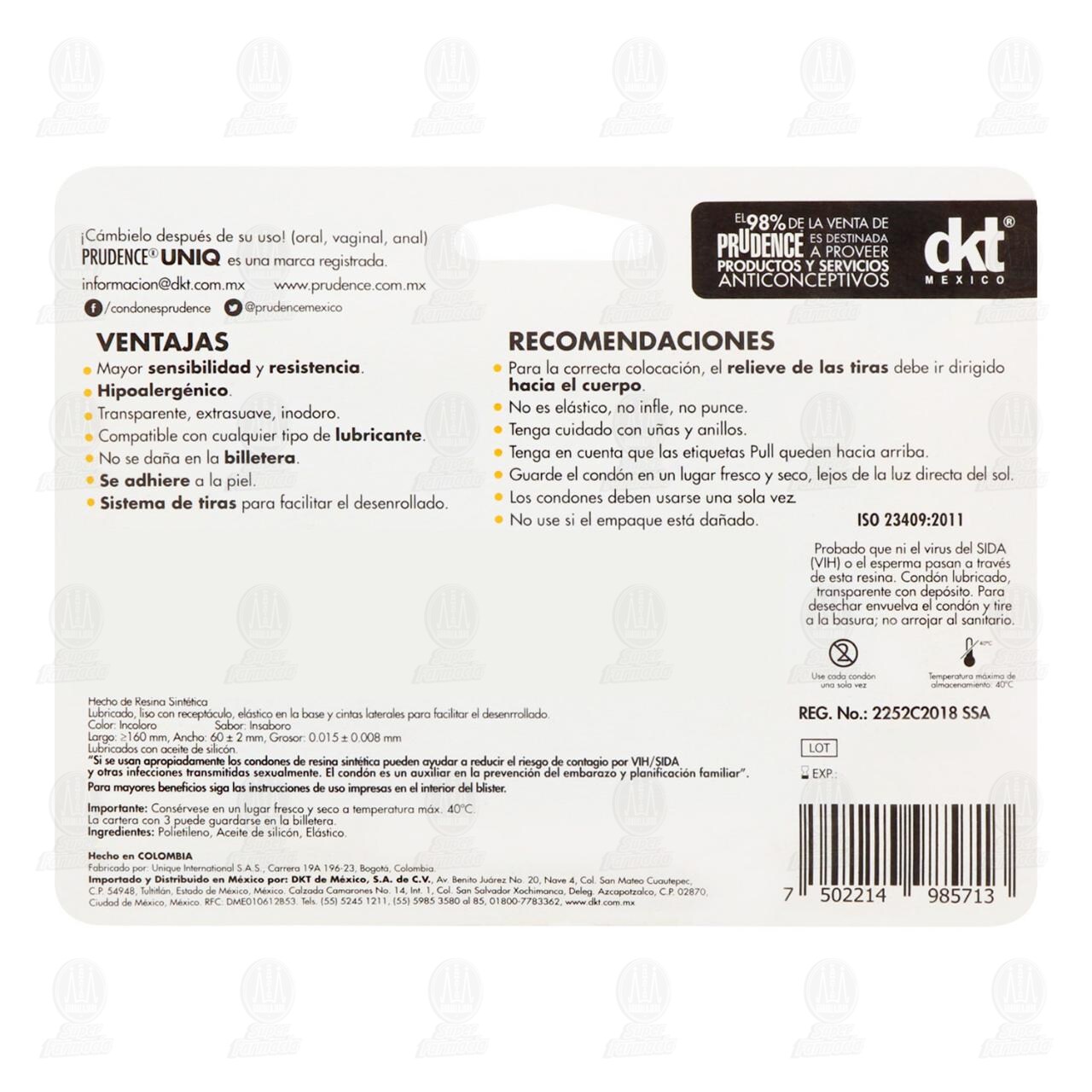 Cartera Prudence Uniq con 3 Condones y 3 Sobres de Lubricante, 6 pzas. image number 1