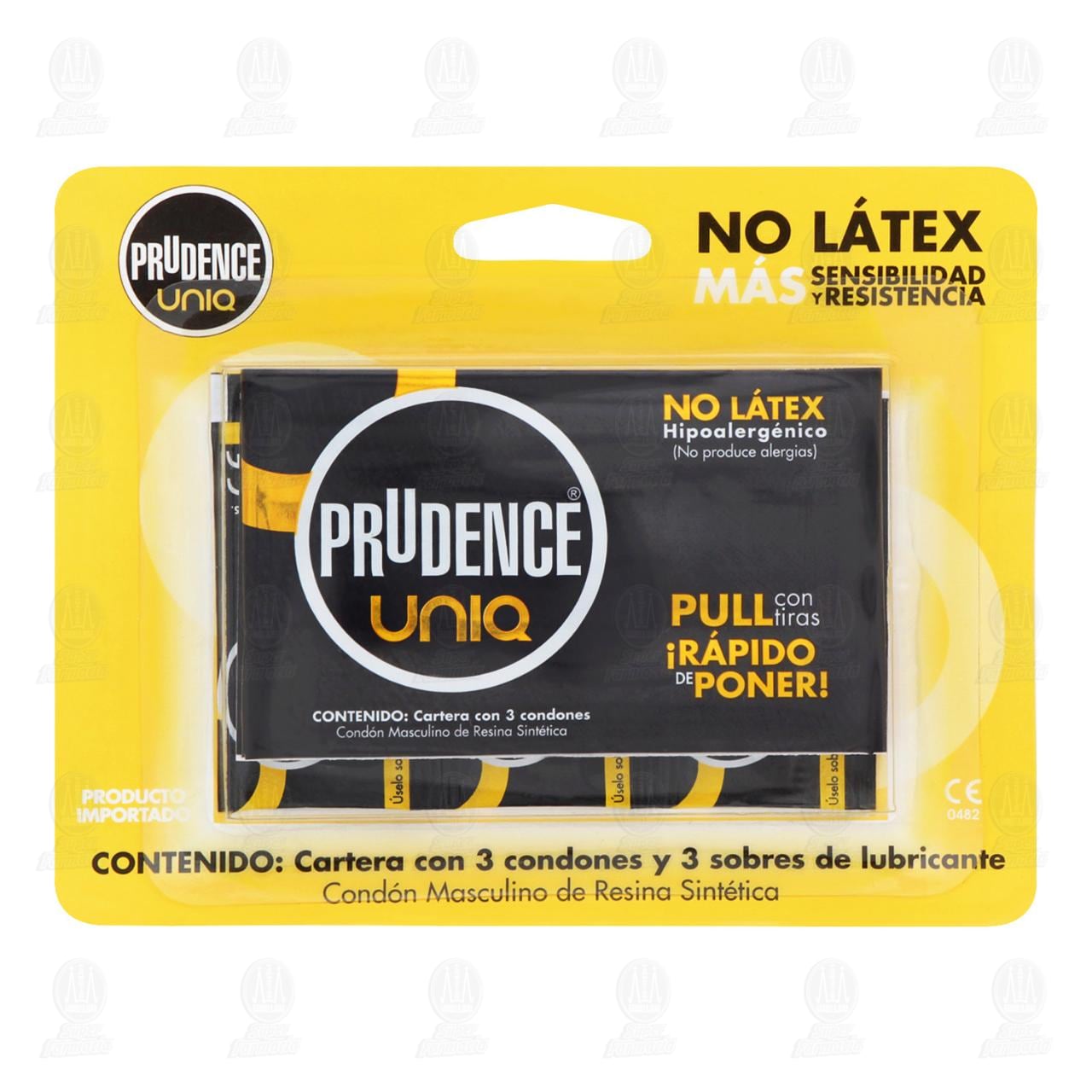 Cartera Prudence Uniq con 3 Condones y 3 Sobres de Lubricante, 6 pzas.