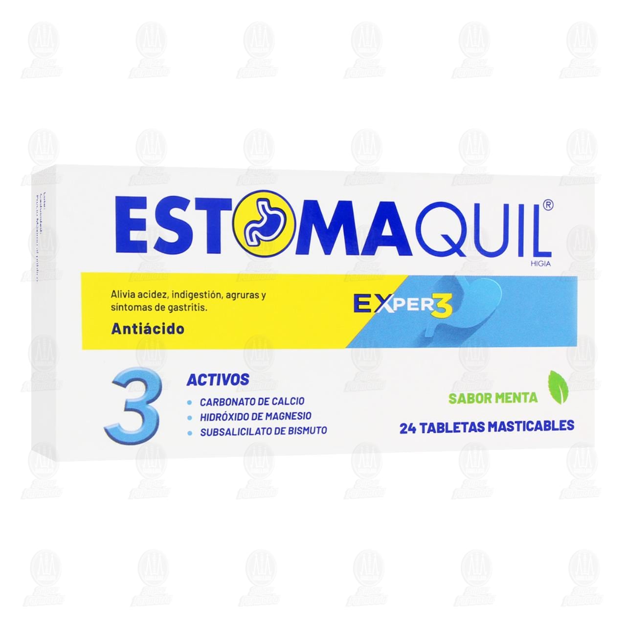 Estomaquil Exper3 400mg/250mg/150mg Sabor Menta, 24 Tabletas. image number 0
