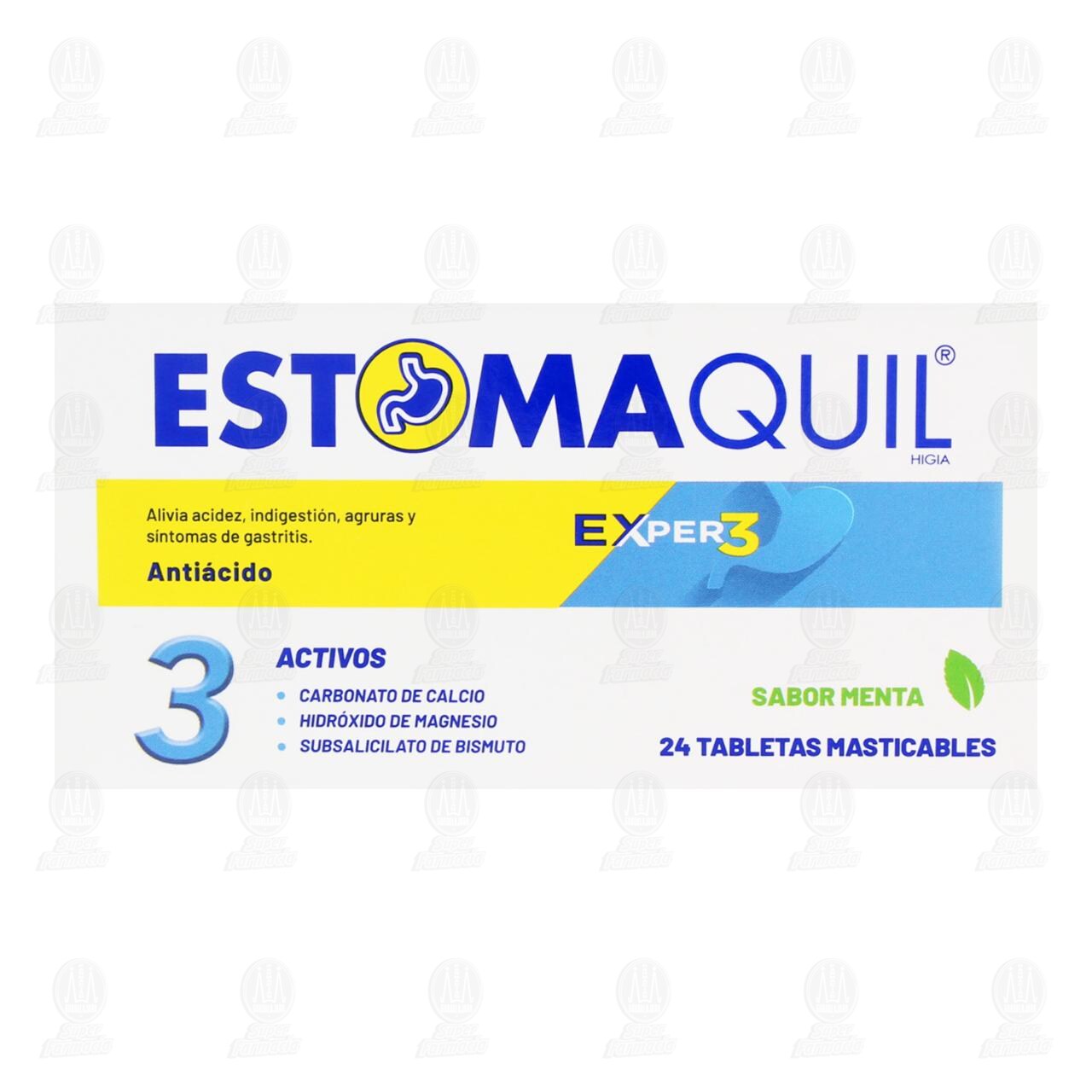 Estomaquil Exper3 400mg/250mg/150mg Sabor Menta, 24 Tabletas. image number 1