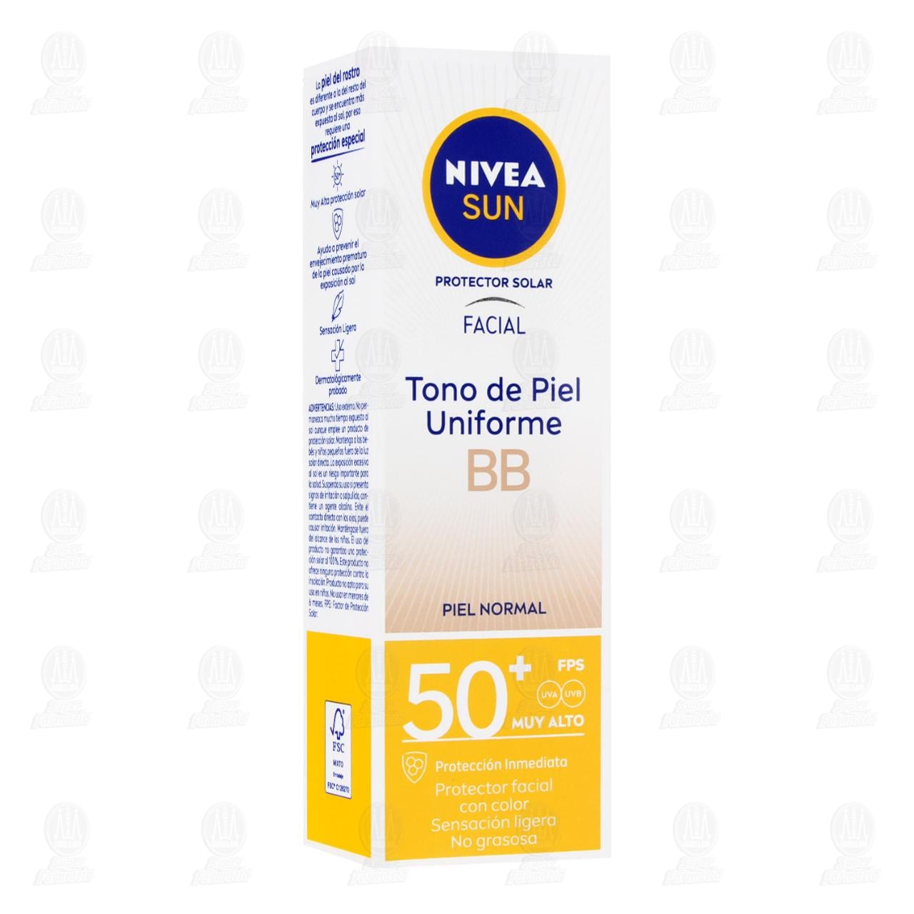 Imagen para Protector Solar Facial Nivea Sun Tono de Piel Uniforme BB FPS50+, 50 ml.
