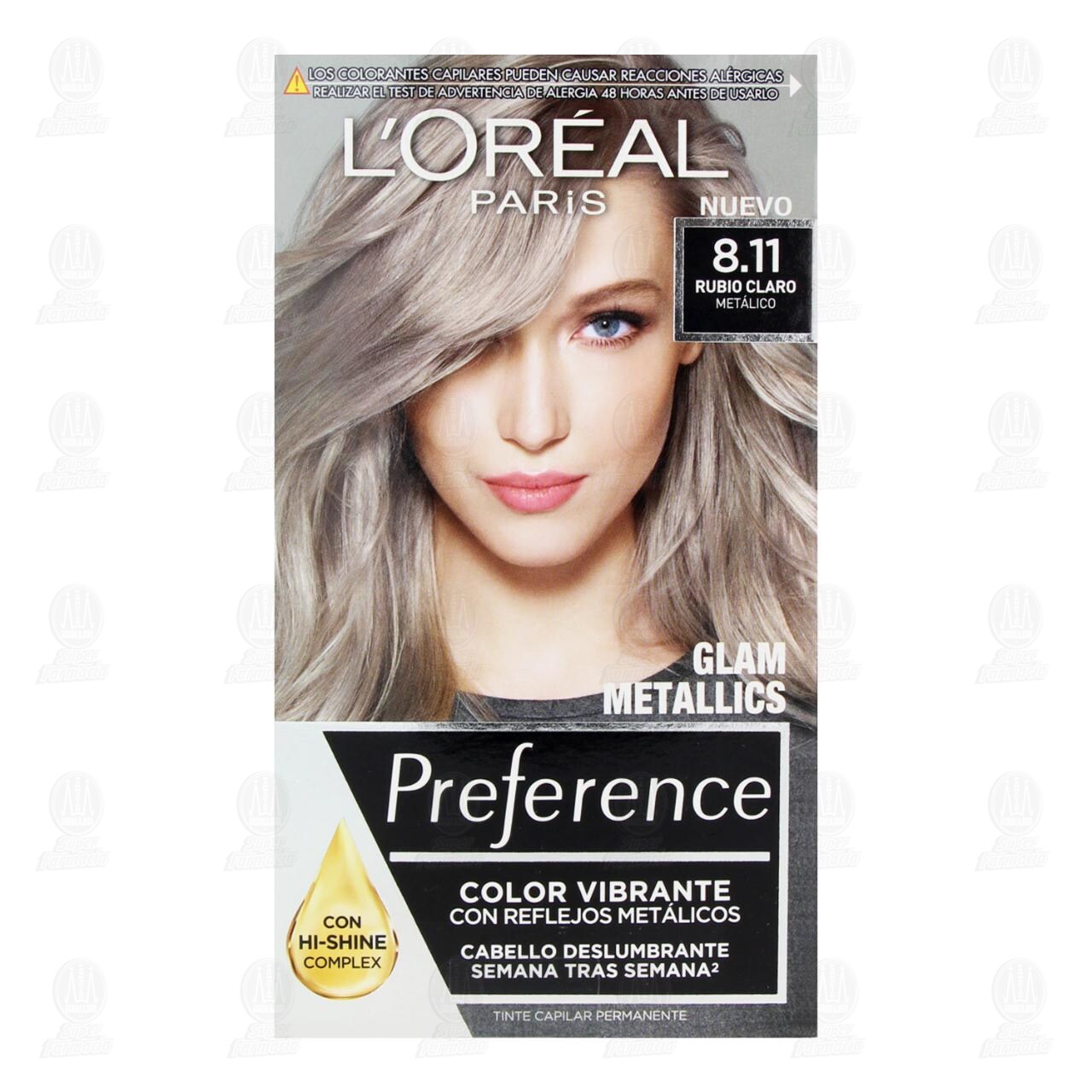 Tinte L'oreal Paris Preference Glam Metallics Color Rubio Claro (8.11), 1 pz. image number 1