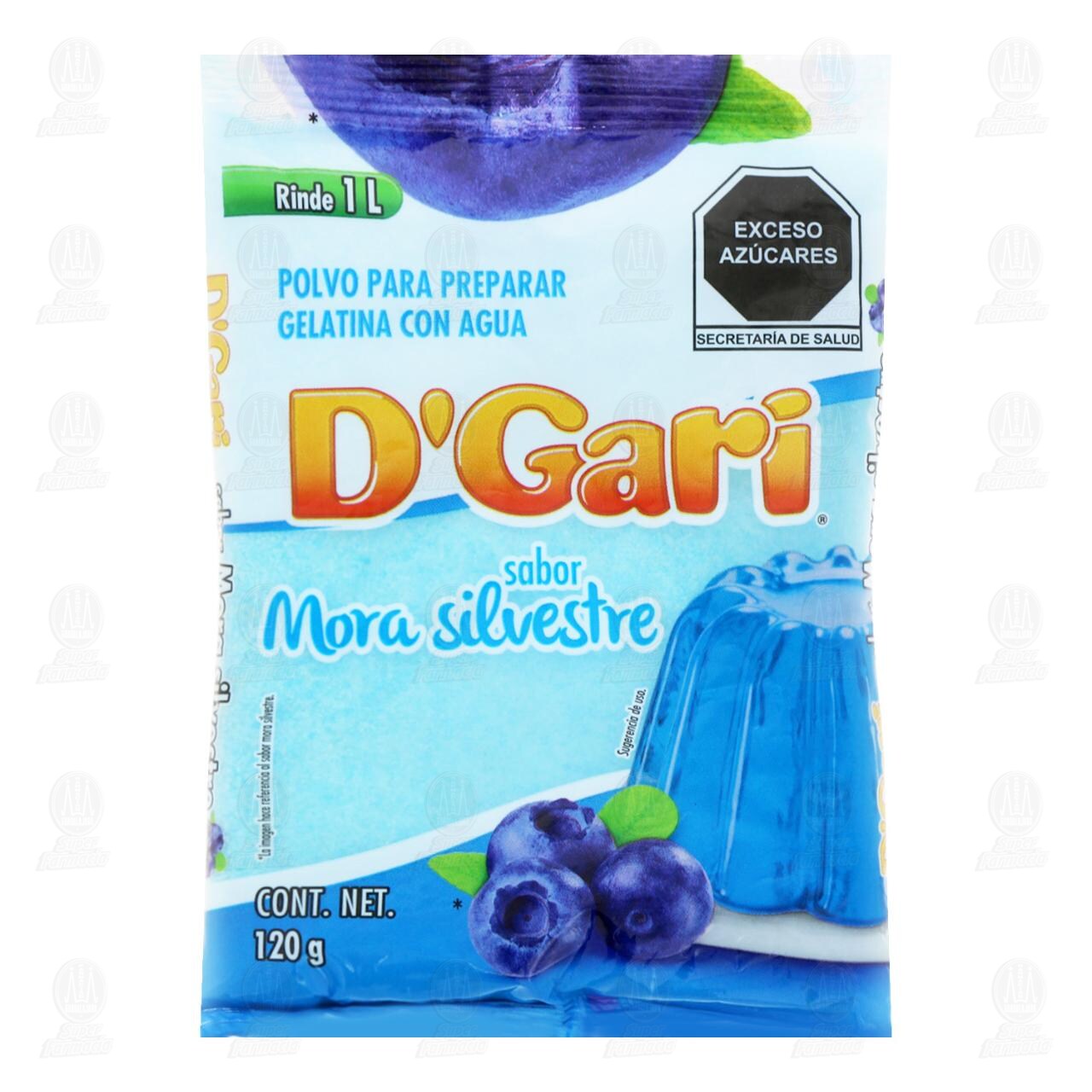 Polvo D'Gari para Preparar Gelatina Sabor Mora Silvestre, 120 gr.