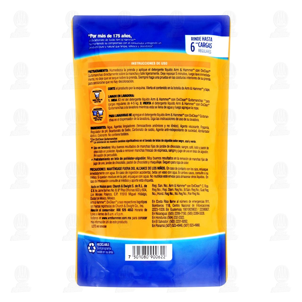 Detergente L&iacute;quido Arm & Hammer con OxiClean Quitamanchas, 550 ml. image number 1