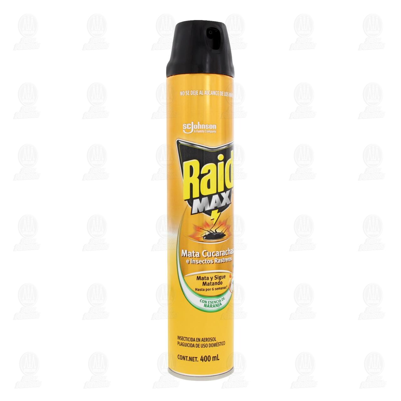 Insecticida Raid Max con Esencia de Naranja en Aerosol para Cucarachas e Insectos Rastreros, 400 ml.