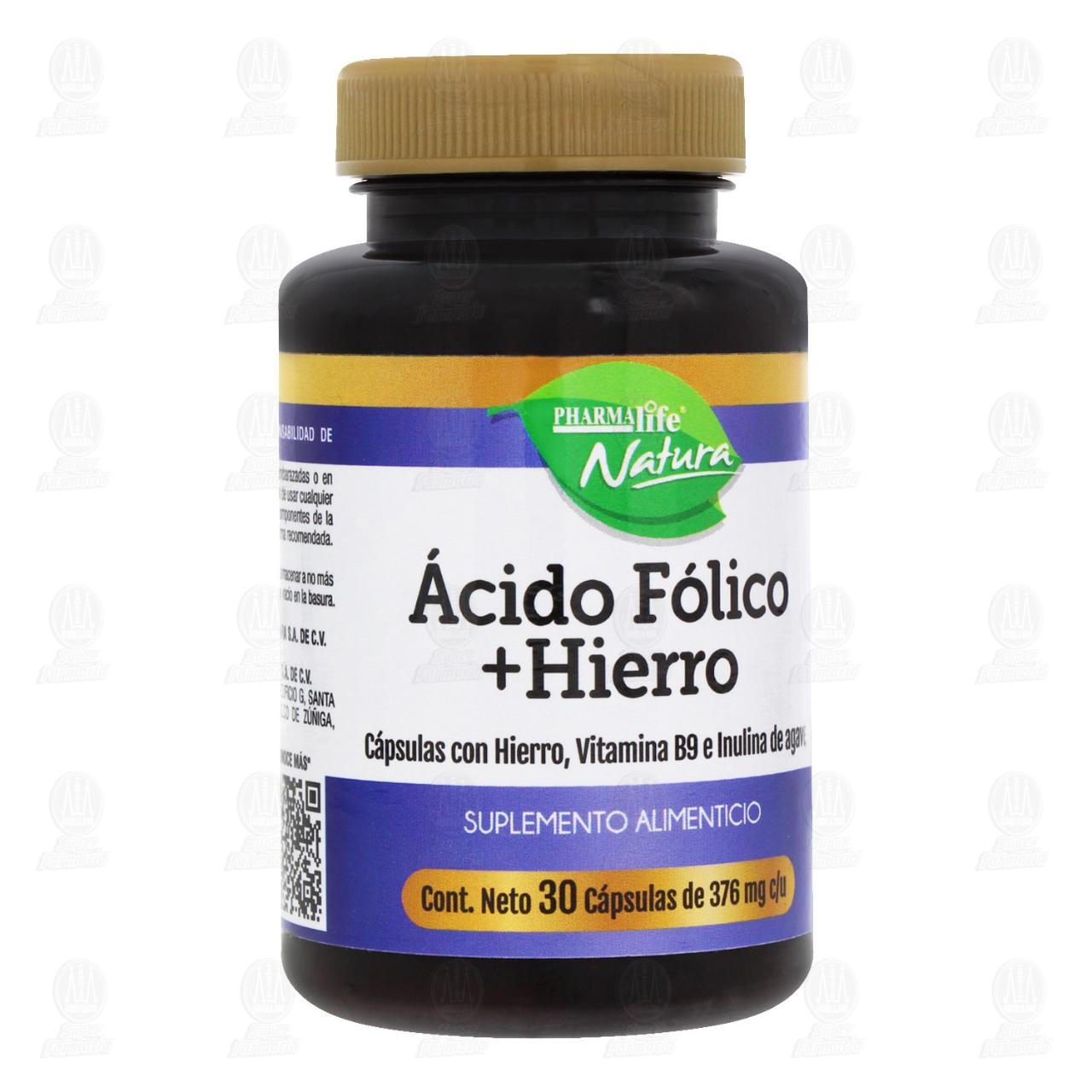 Ácido Fólico + Hierro 376 mg, 30 Cápsulas Pharmalife Natura.