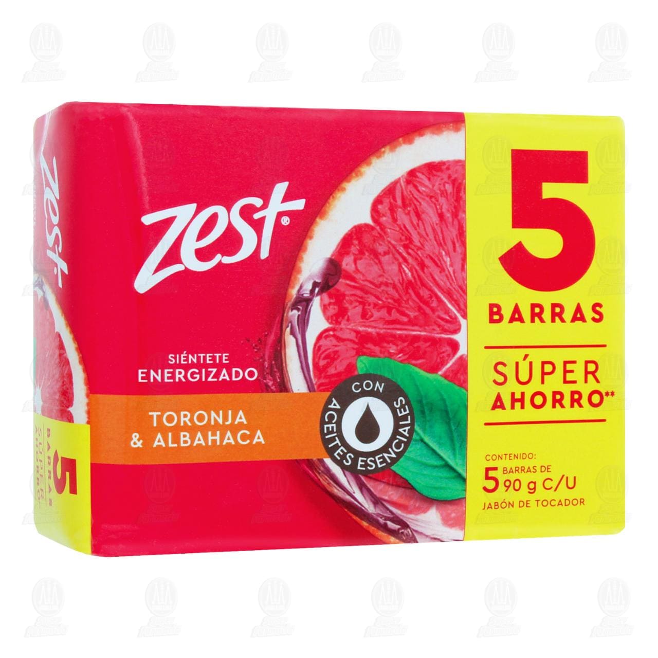 Imagen para Pack Jabón de Tocador Zest Toronja & Albahaca, 5 pzas de 90 gr c/u.