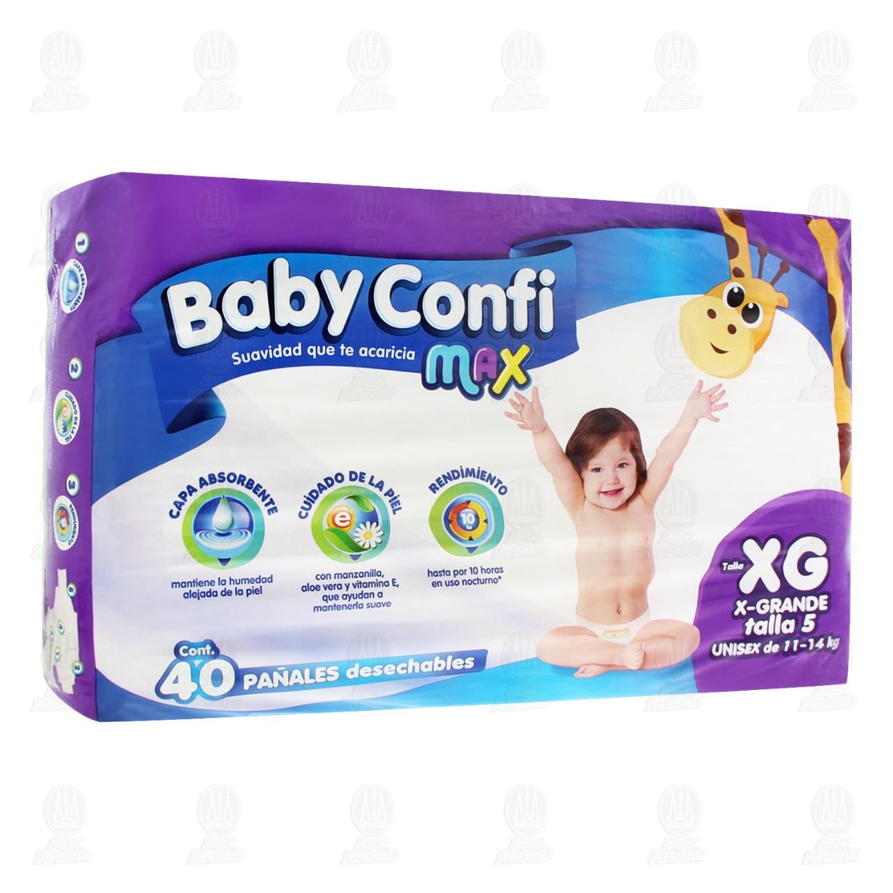 Pañales para bebé Baby Confi Max Unisex Talla X Grande, 40 pzas.