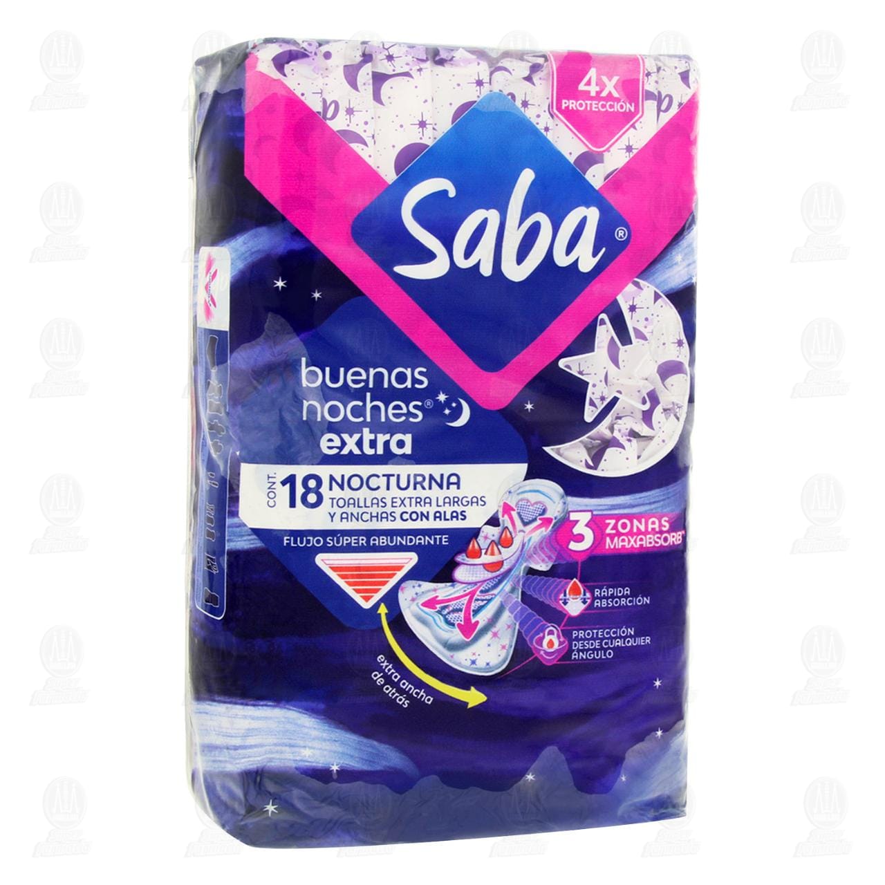 Toallas Femeninas Saba Buenas Noches Extra Nocturna con Alas, 18 pzas.
