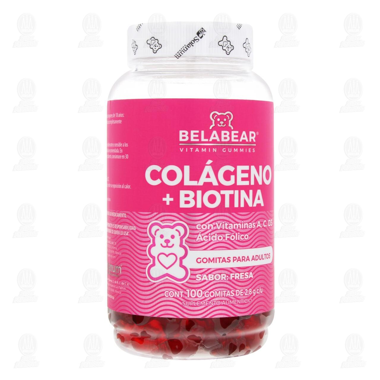 Col&aacute;geno + Biotina Belabear Sabor Fresa, 100 Gomitas.