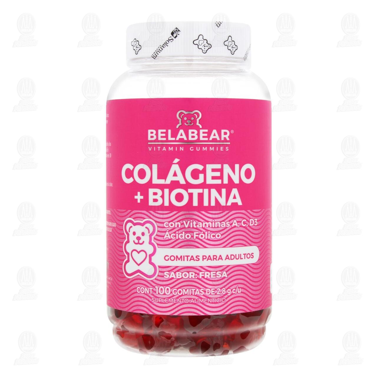 Col&aacute;geno + Biotina Belabear Sabor Fresa, 100 Gomitas. image number 1