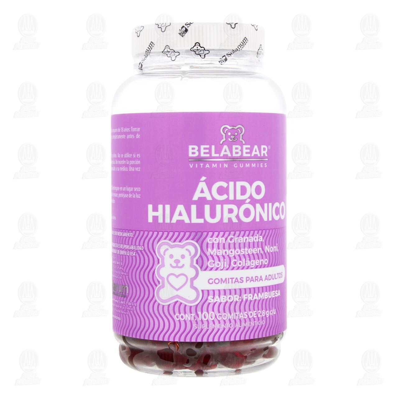 &Aacute;cido Hialur&oacute;nico Belabear Sabor Frambuesa, 100 Gomitas. image number 0
