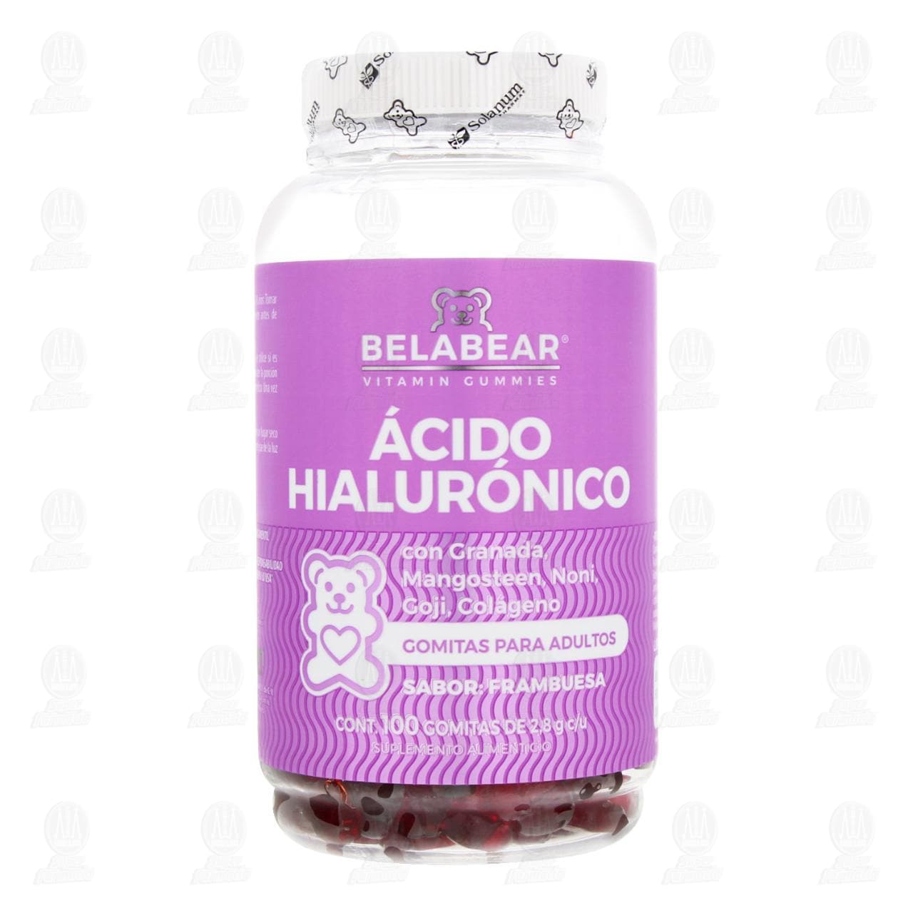 &Aacute;cido Hialur&oacute;nico Belabear Sabor Frambuesa, 100 Gomitas. image number 1