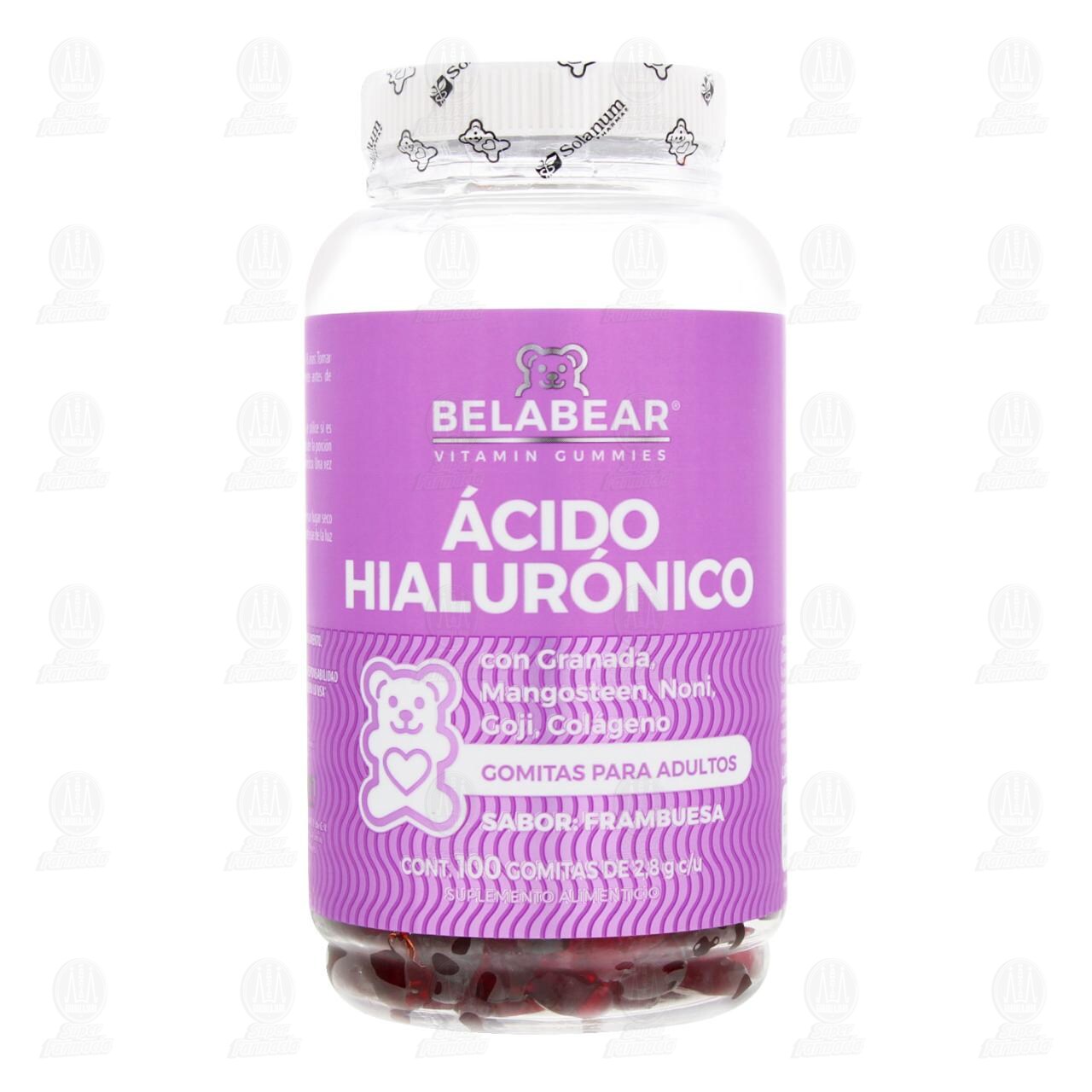 &Aacute;cido Hialur&oacute;nico Belabear Sabor Frambuesa, 100 Gomitas. image number 1