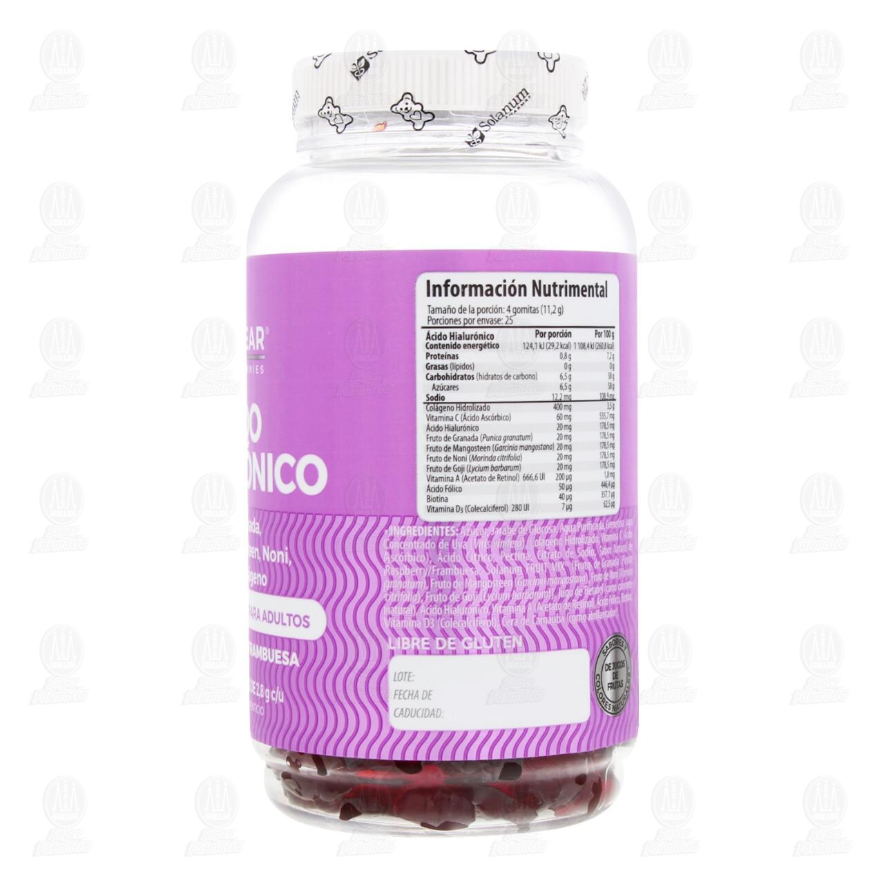 &Aacute;cido Hialur&oacute;nico Belabear Sabor Frambuesa, 100 Gomitas. image number 2