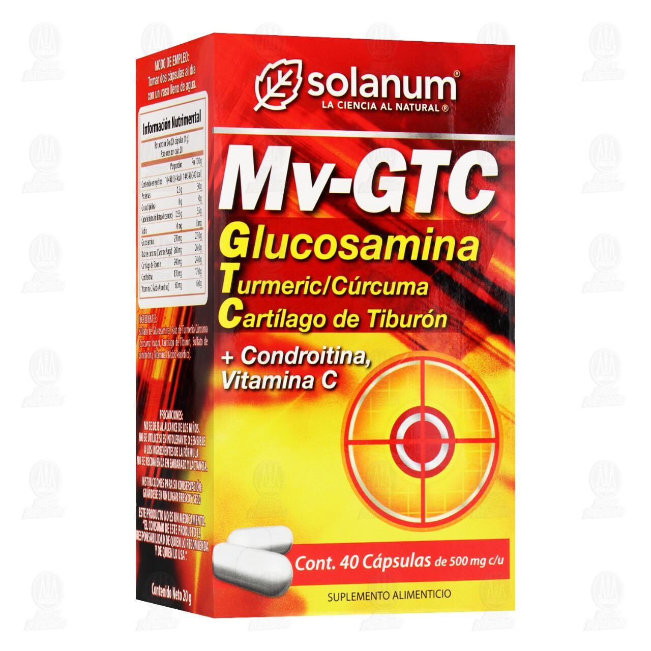 Mv-GTC Glucosamina 500 mg, 40 Cápsulas.