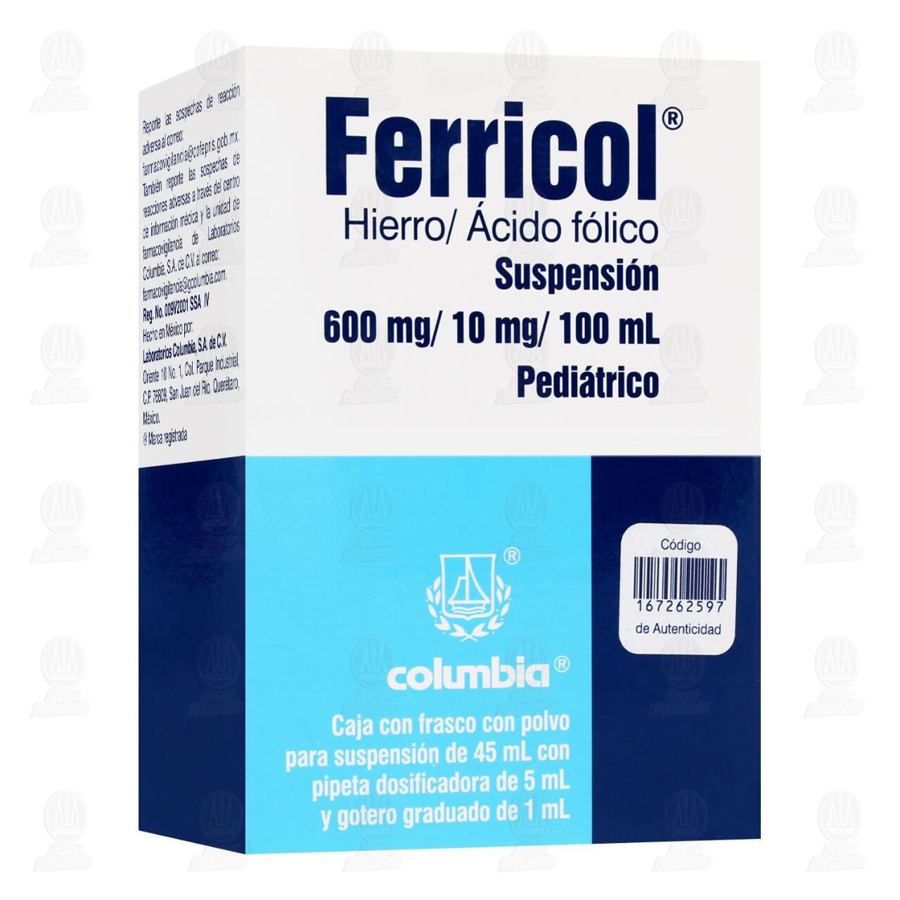 Ferricol 600mg/10mg/100mg Suspensión Pediátrico, 45 ml.