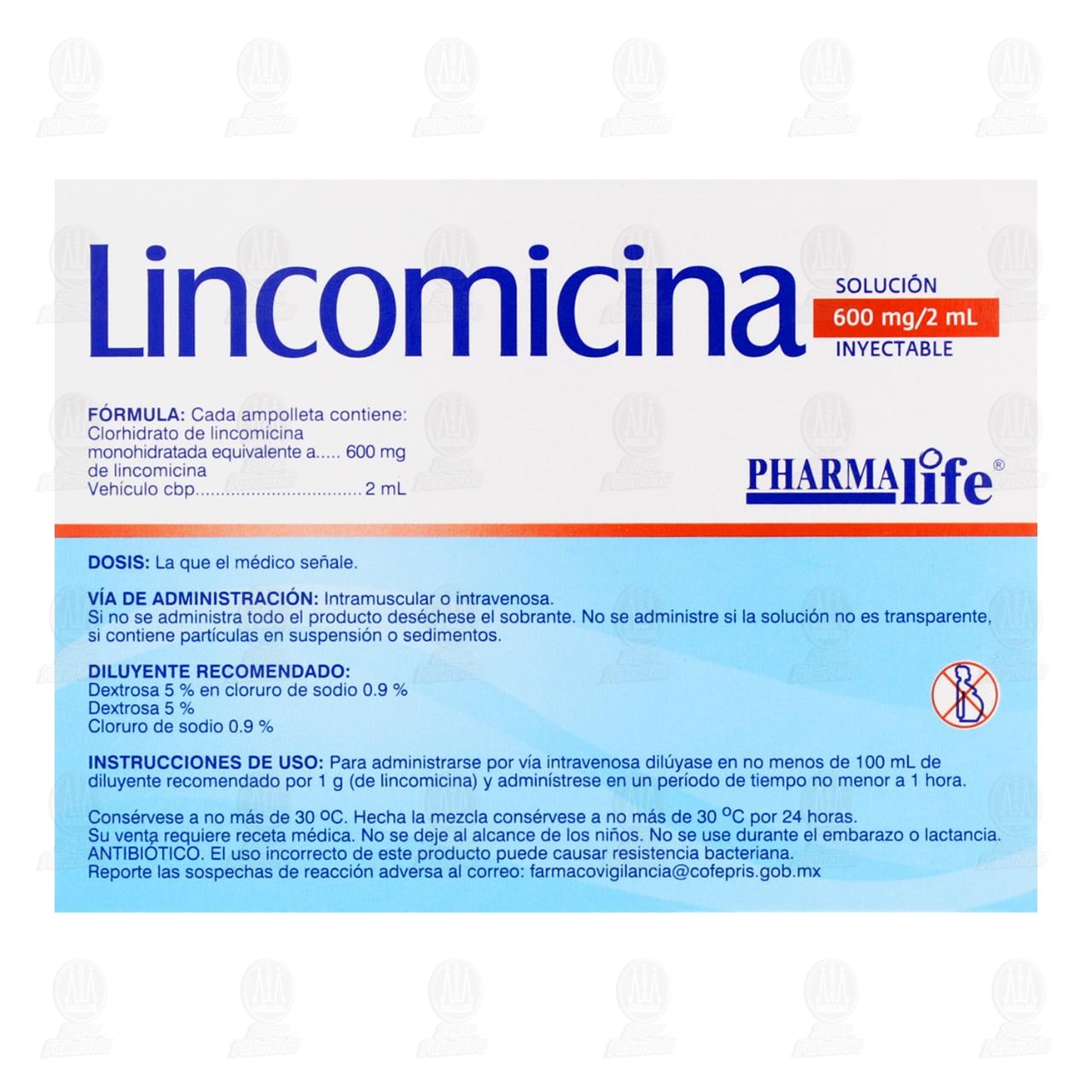 Lincomicina 600mg/2ml, 6 Ampolletas de 2ml c/u. image number 2
