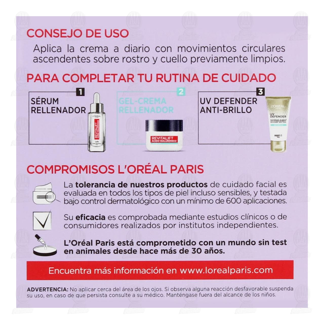 Crema Facial L&acute;Oreal Revitalift &Aacute;cido Hialur&oacute;nico Anti-Brillo, 50 ml. image number 2