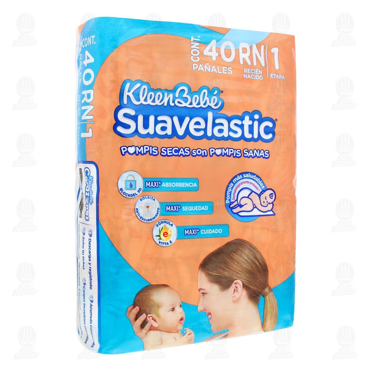 Pañales para Bebé KleenBebé Suavelastic Etapa 1 Talla RN, 40 pzas.