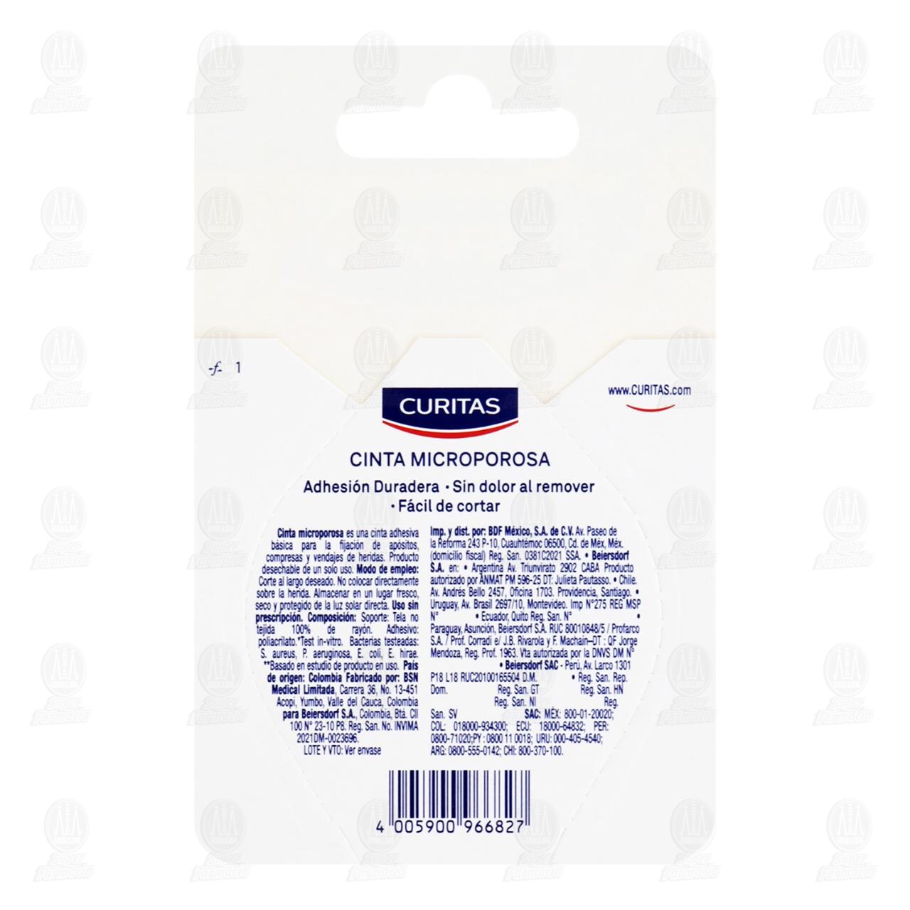 Cinta Microporosa Curitas Color Blanco 2.5cm x 4.5m, 1 pz. image number 1