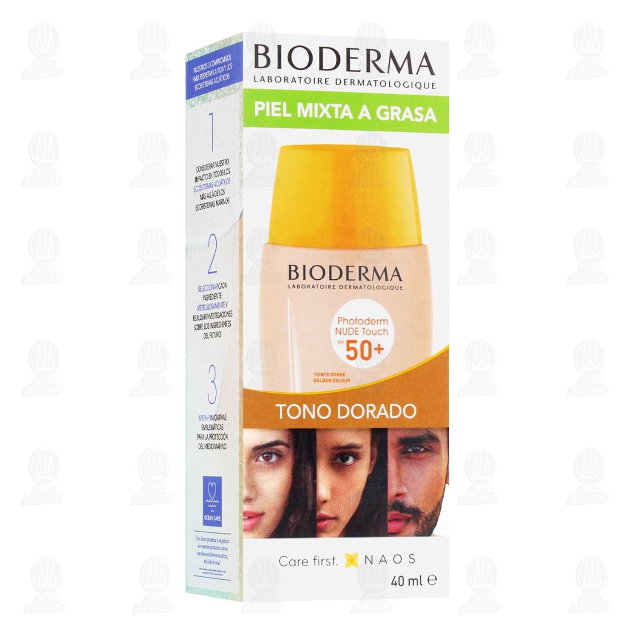 Imagen para Protector Solar Mineral Bioderma Photoderm Nude Touch FPS 50+ Tono Dorado, 40 ml.
