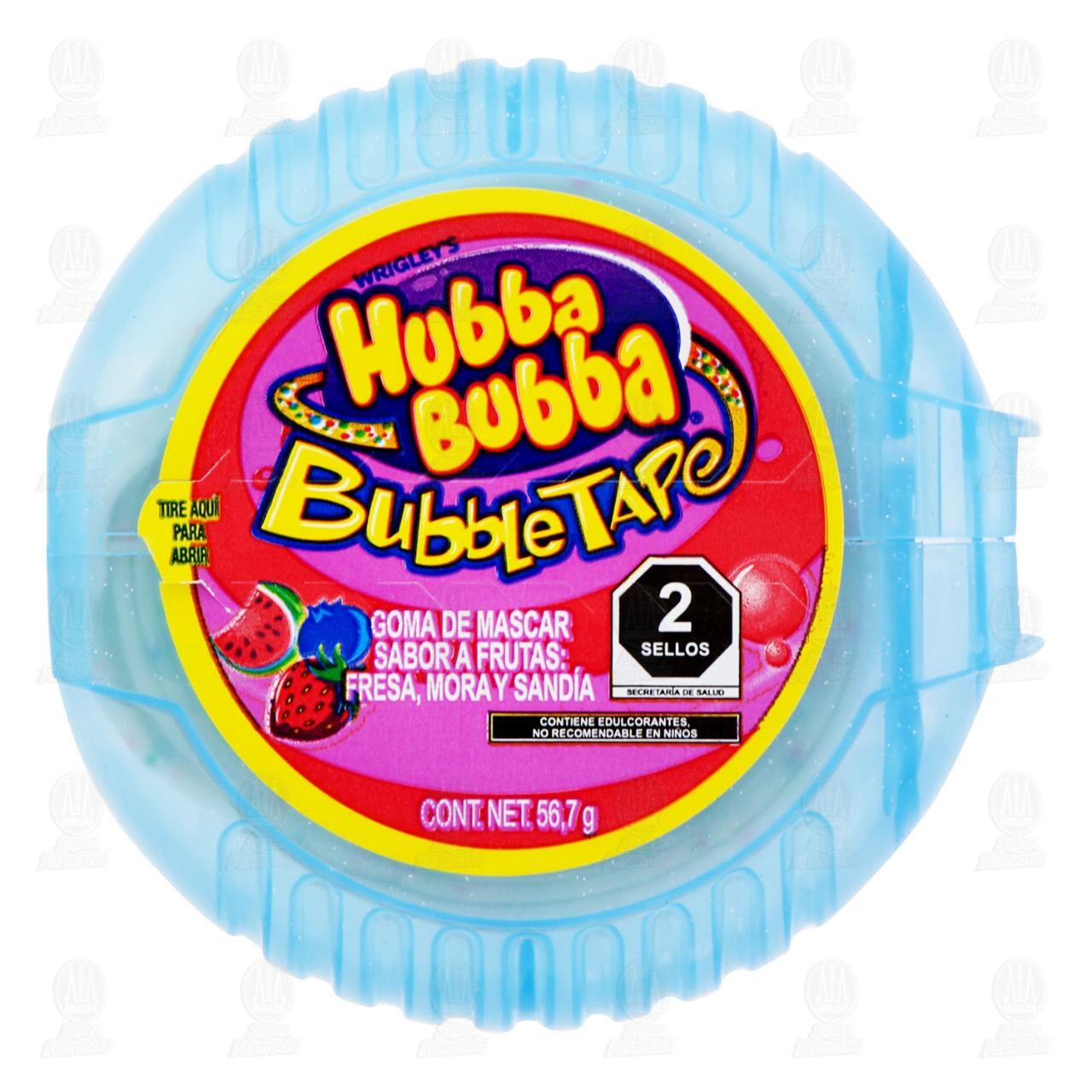 Goma de Mascar Hubba Bubba Bubble Tape Sabor a Frutas: Fresa, Mora y Sand&iacute;a, 56.7 gr.