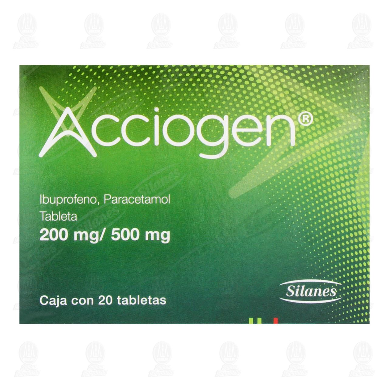 Acciogen 200mg/500mg,  20 Tabletas. image number 1