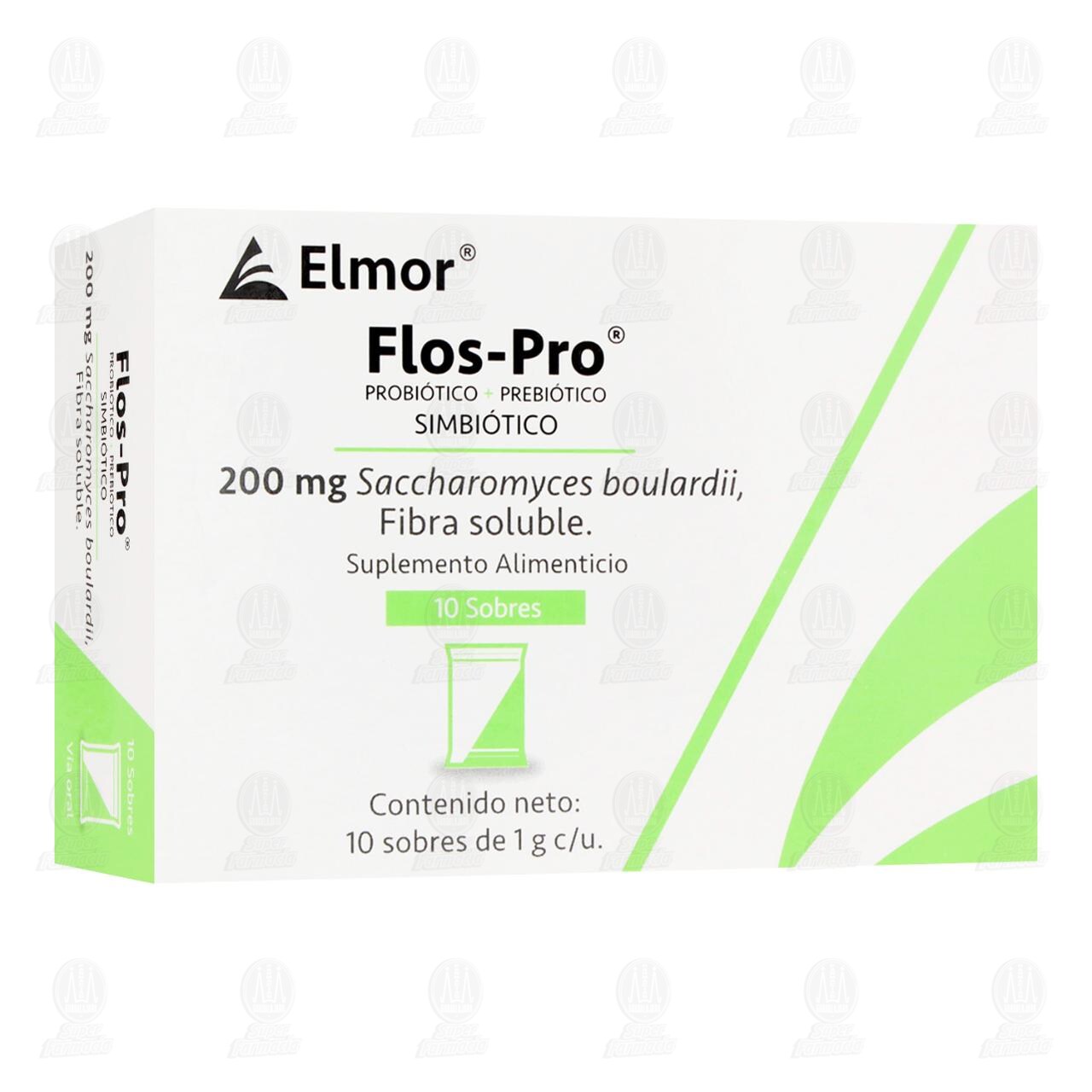 Enzimas Digestivas Flos-Pro Probi&oacute;tico + Prebi&oacute;tico Simbi&oacute;tico, 10 sobres de 1 mg c/u.