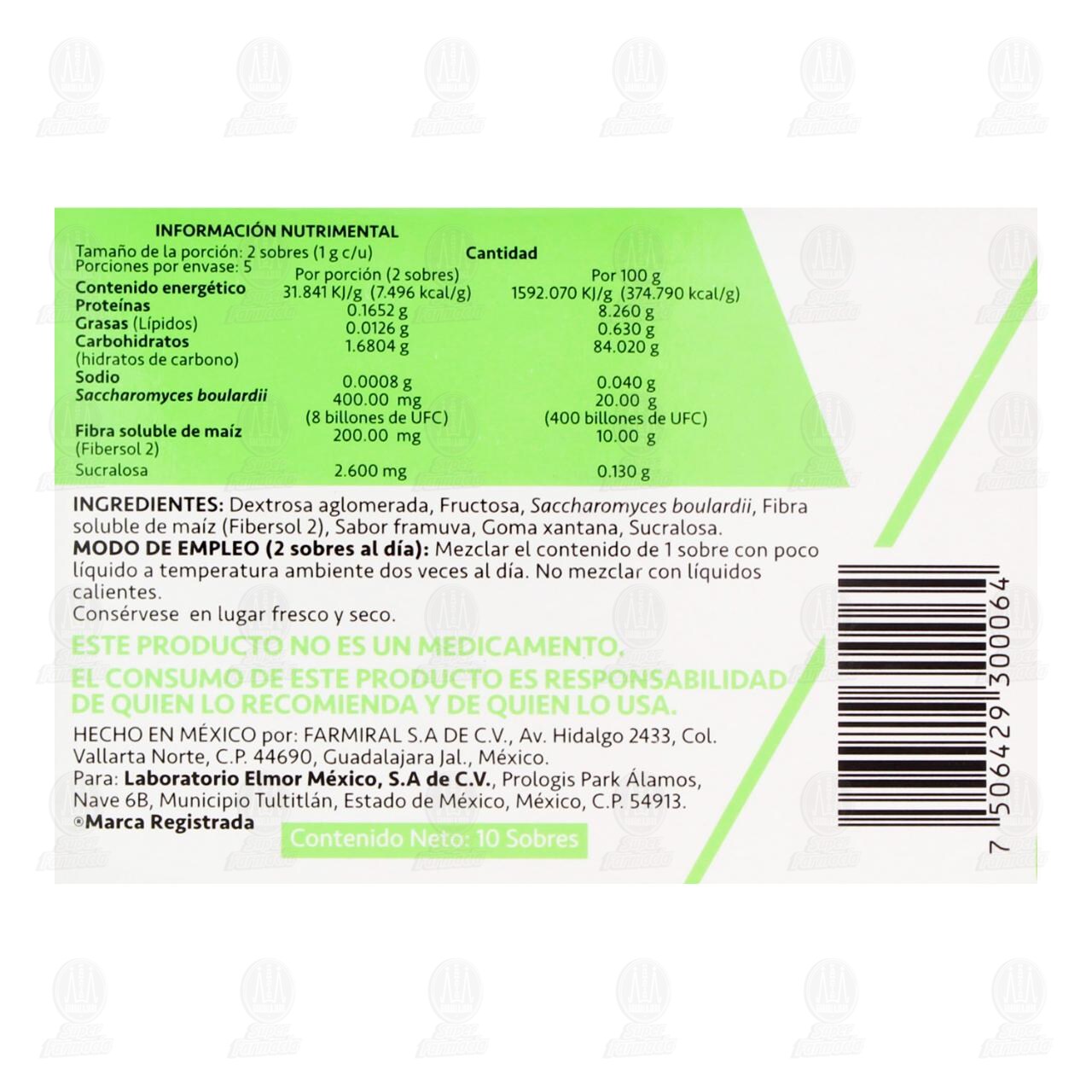 Enzimas Digestivas Flos-Pro Probi&oacute;tico + Prebi&oacute;tico Simbi&oacute;tico, 10 sobres de 1 mg c/u. image number 2