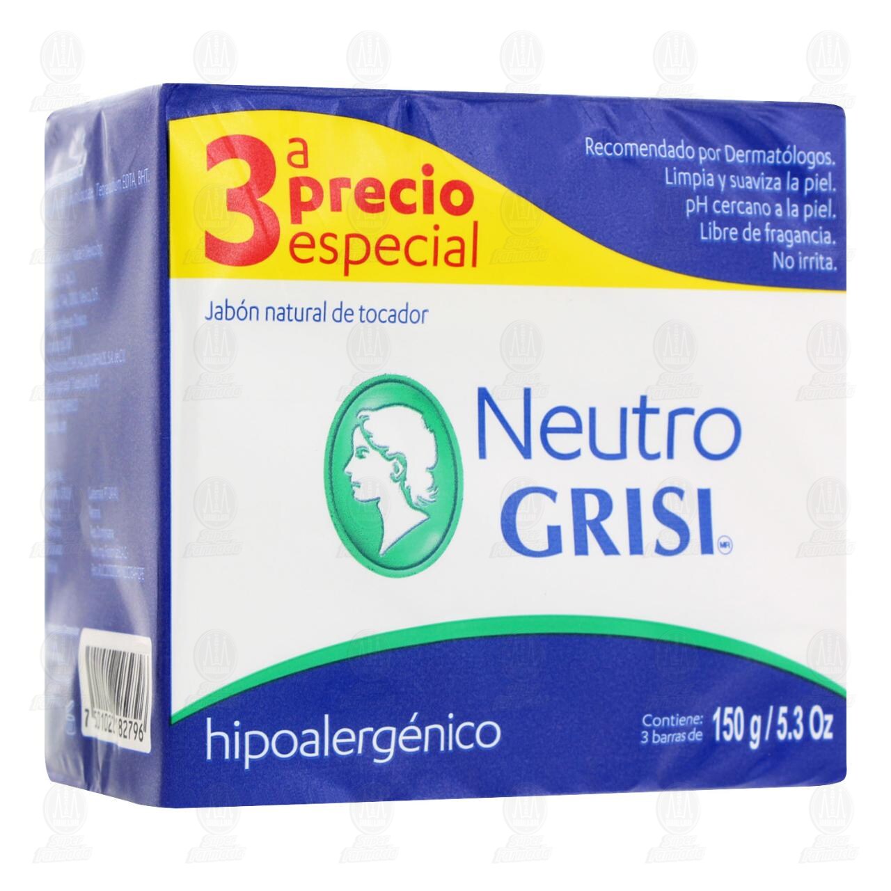 Pack Jab&oacute;n Neutro Grisi Hipoalerg&eacute;nico, 3 pzas. de 150 gr. c/u. image number 0