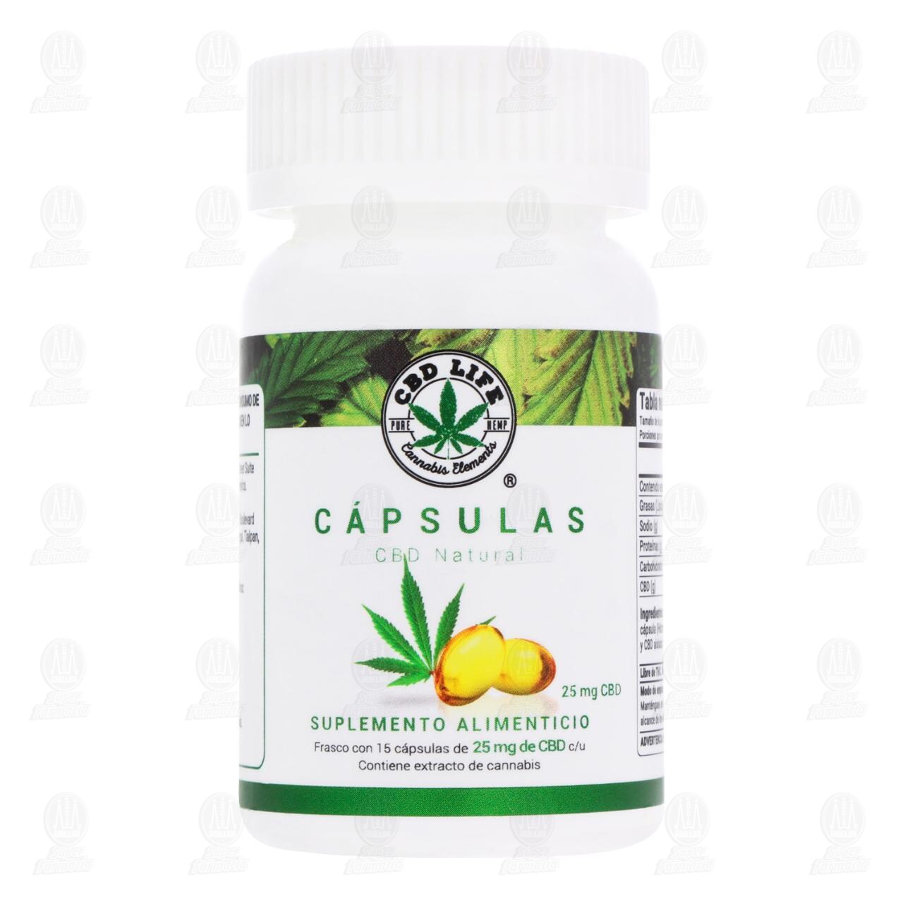 Cápsulas CBD Natural Suplemento Alimenticio 25 mg, 15 Cápsulas. image number 1