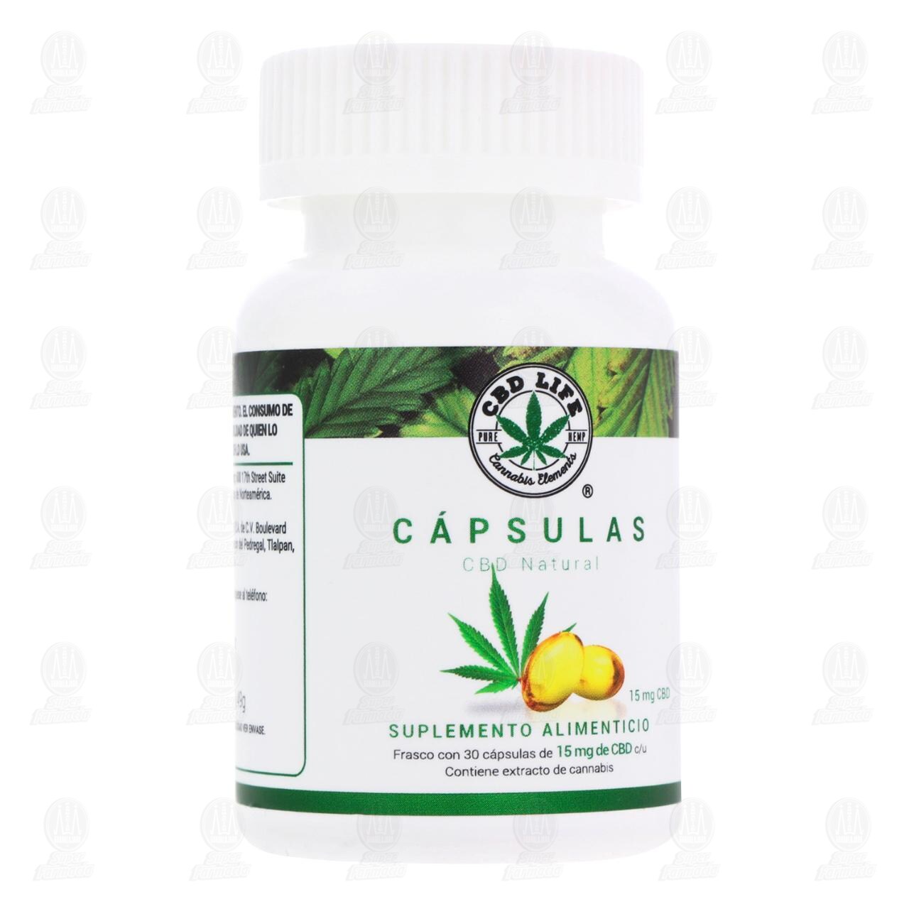Cápsulas CBD Natural Suplemento Alimenticio 15 mg, 30 Cápsulas.