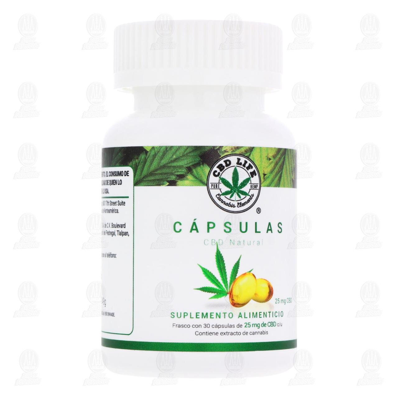 C&aacute;psulas CBD Natural Suplemento Alimenticio 25 mg, 30 C&aacute;psulas.