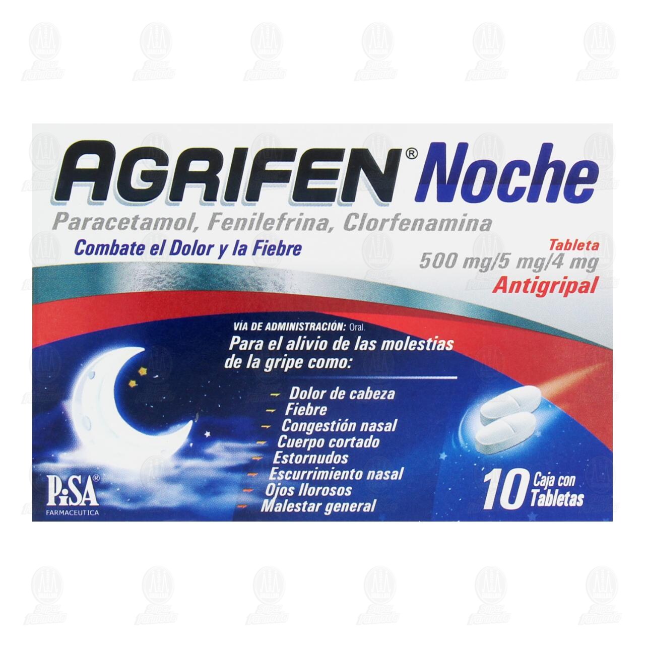 Agrifen Noche, 500mg/5mg/4mg, 10 Tabletas. image number 1