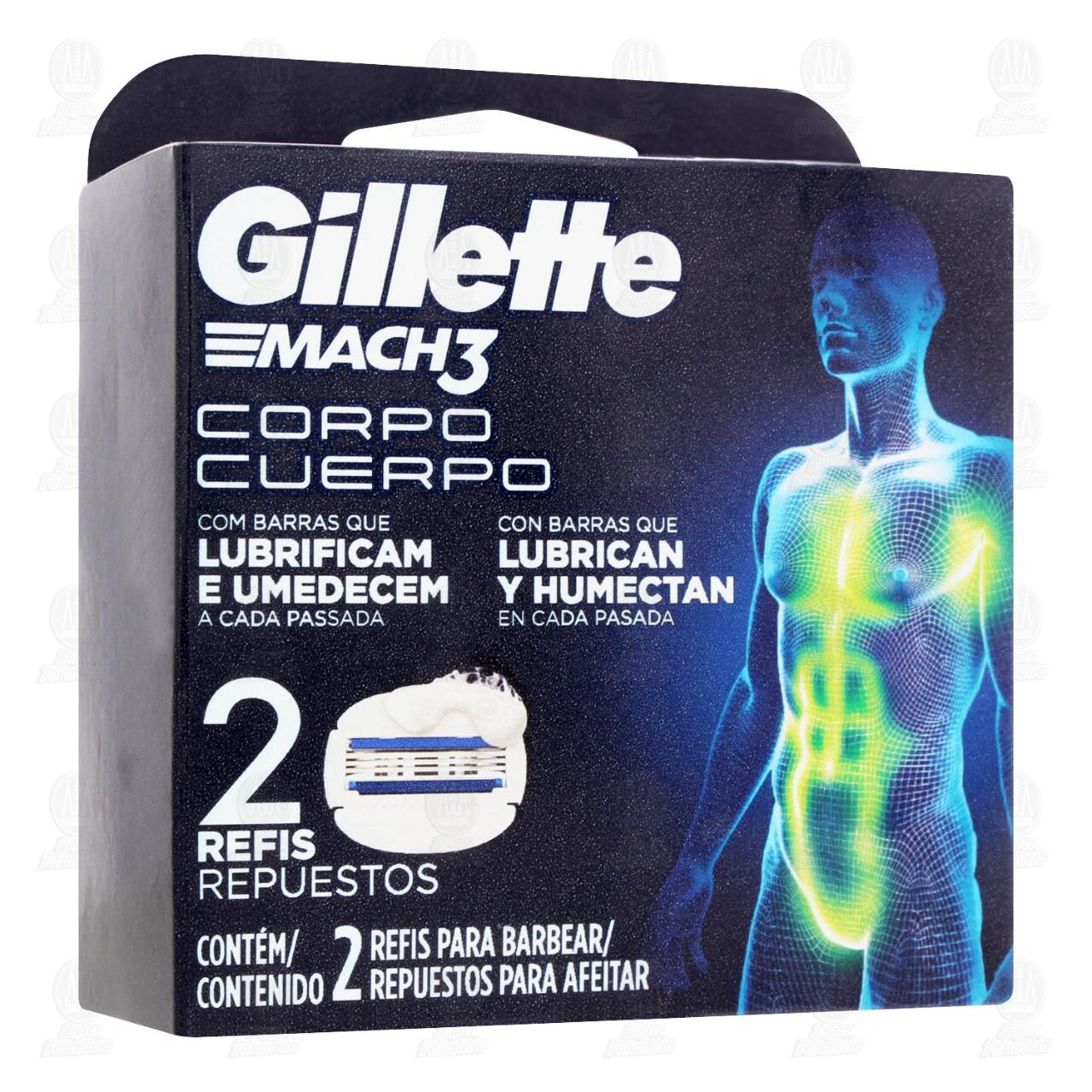 Cartuchos para Afeitar Gillette Mach3 Cuerpo, 2 pzas.