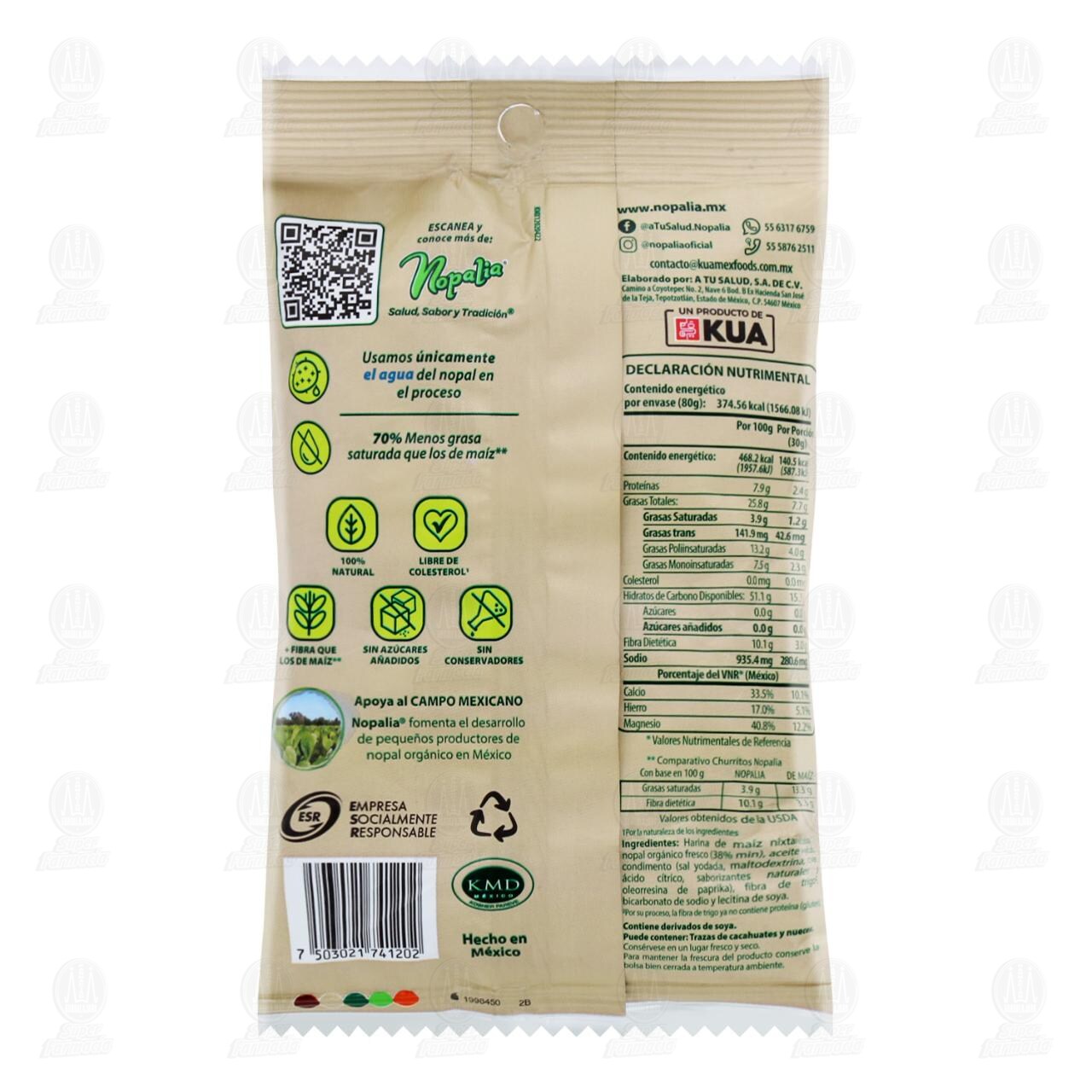 Botana Nopalia Churritos con Nopal Fresco Chile Lim&oacute;n, 80 gr. image number 1