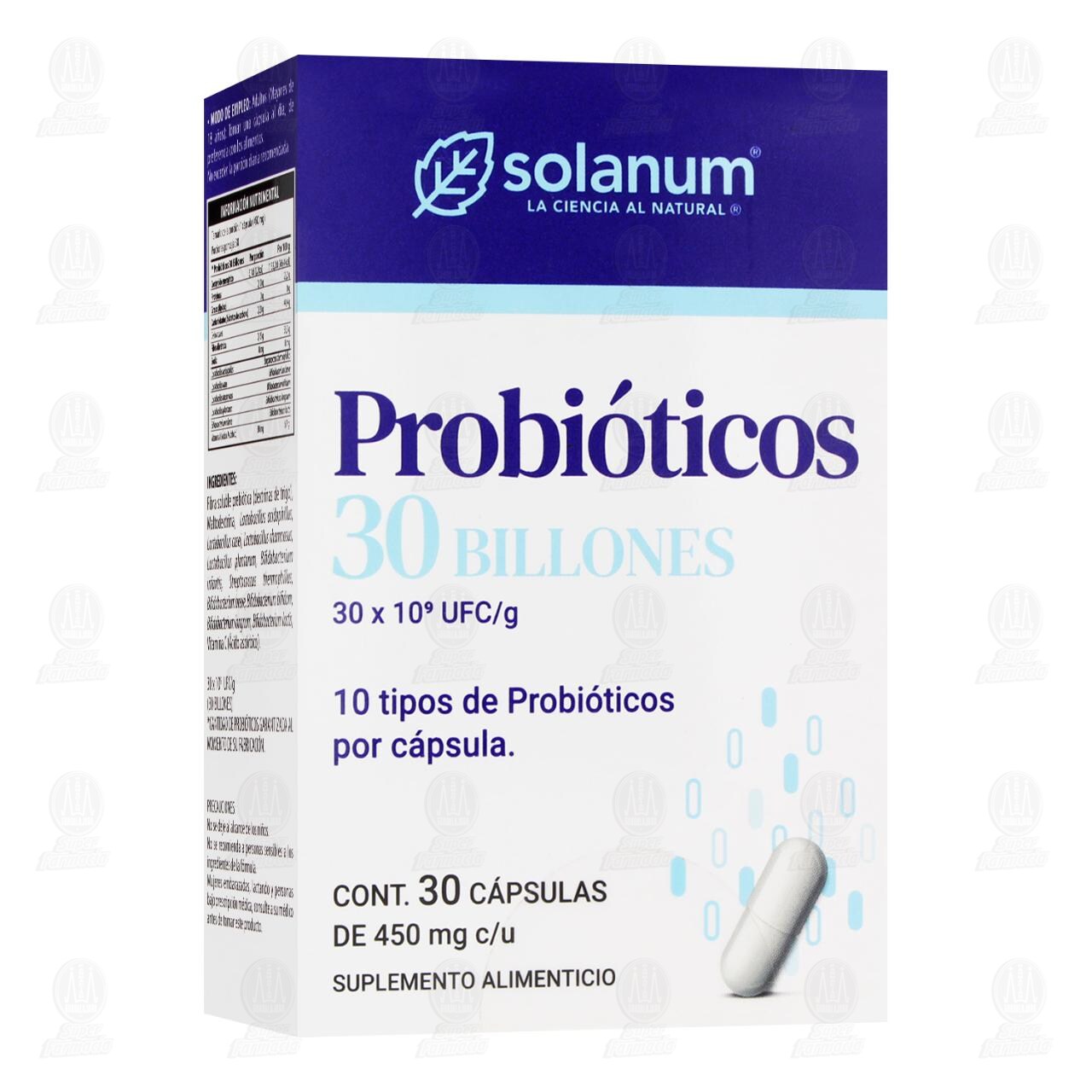 Probióticos 30 Billones 450 mg, 30 Cápsulas.