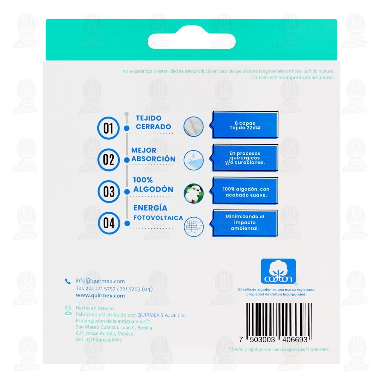 Gasa Plus Quirmex Esterilizada 10cm x 10cm, 10 pzas. image number 2