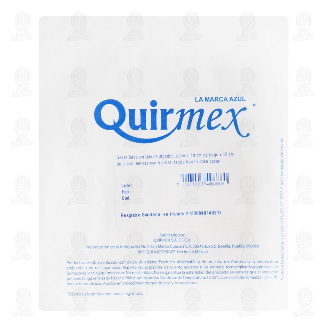 Imagen para Gasa Seca Quirmex estéril, 10cm x 10cm, 5 pzas.