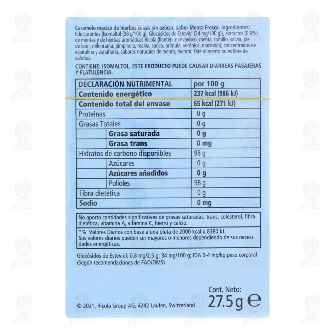 Ricola Pastillas Herbales para la Garganta Menta Fresca Sin Azúcar, 27.5 gr. image number 2