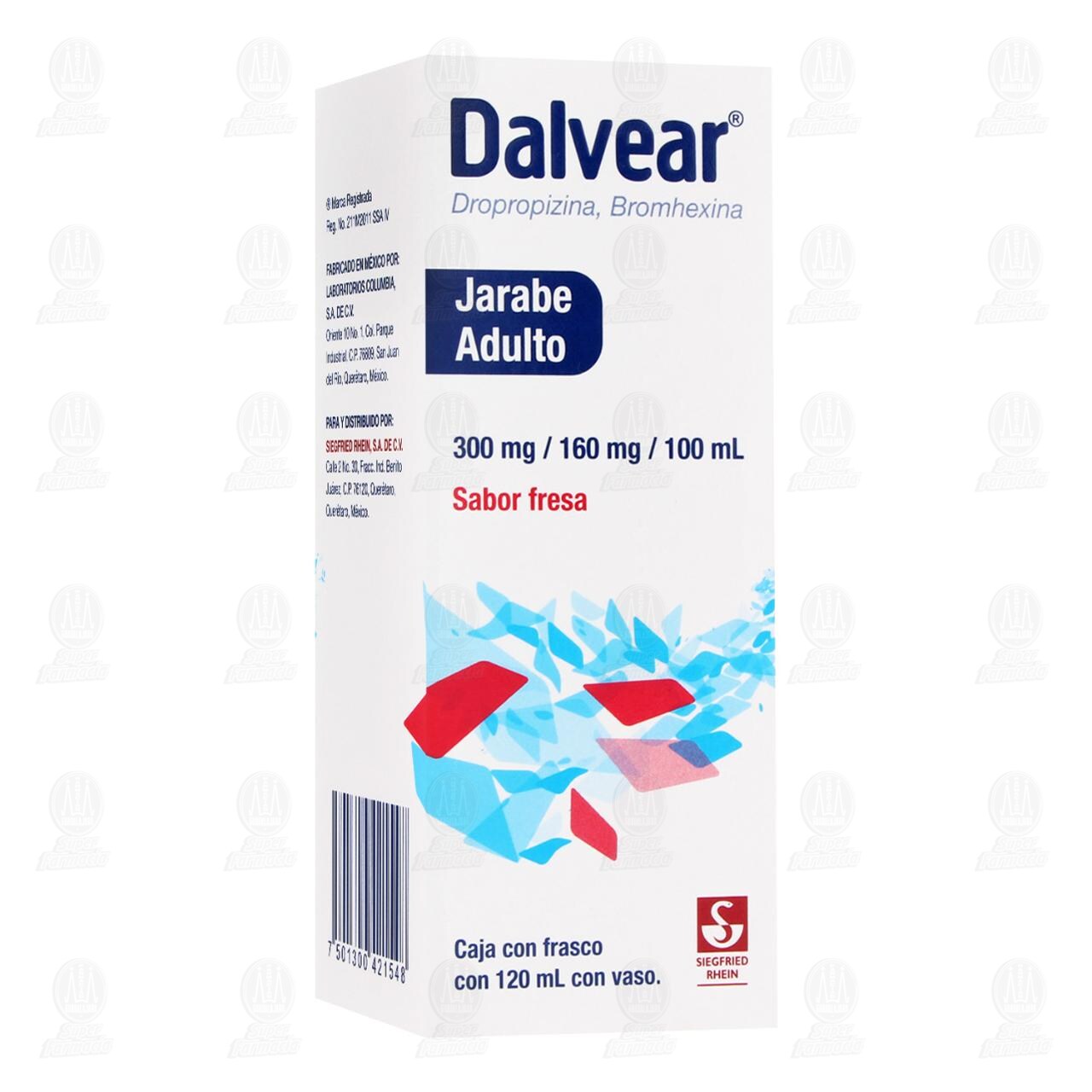Dalvear 300mg/160mg/100ml Jarabe para Adulto Sabor Fresa, 120 ml. image number 0