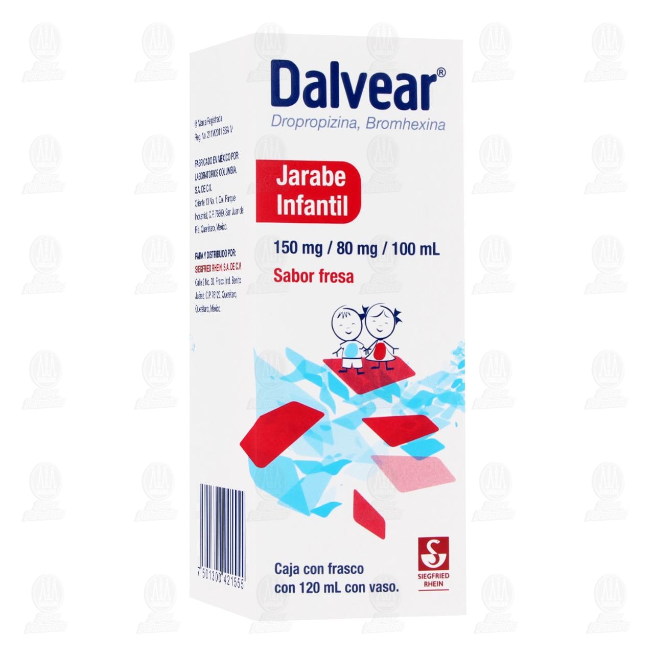 Dalvear 150mg/80mg/100ml Jarabe Infantil Sabor Fresa, 120 ml. image number 0